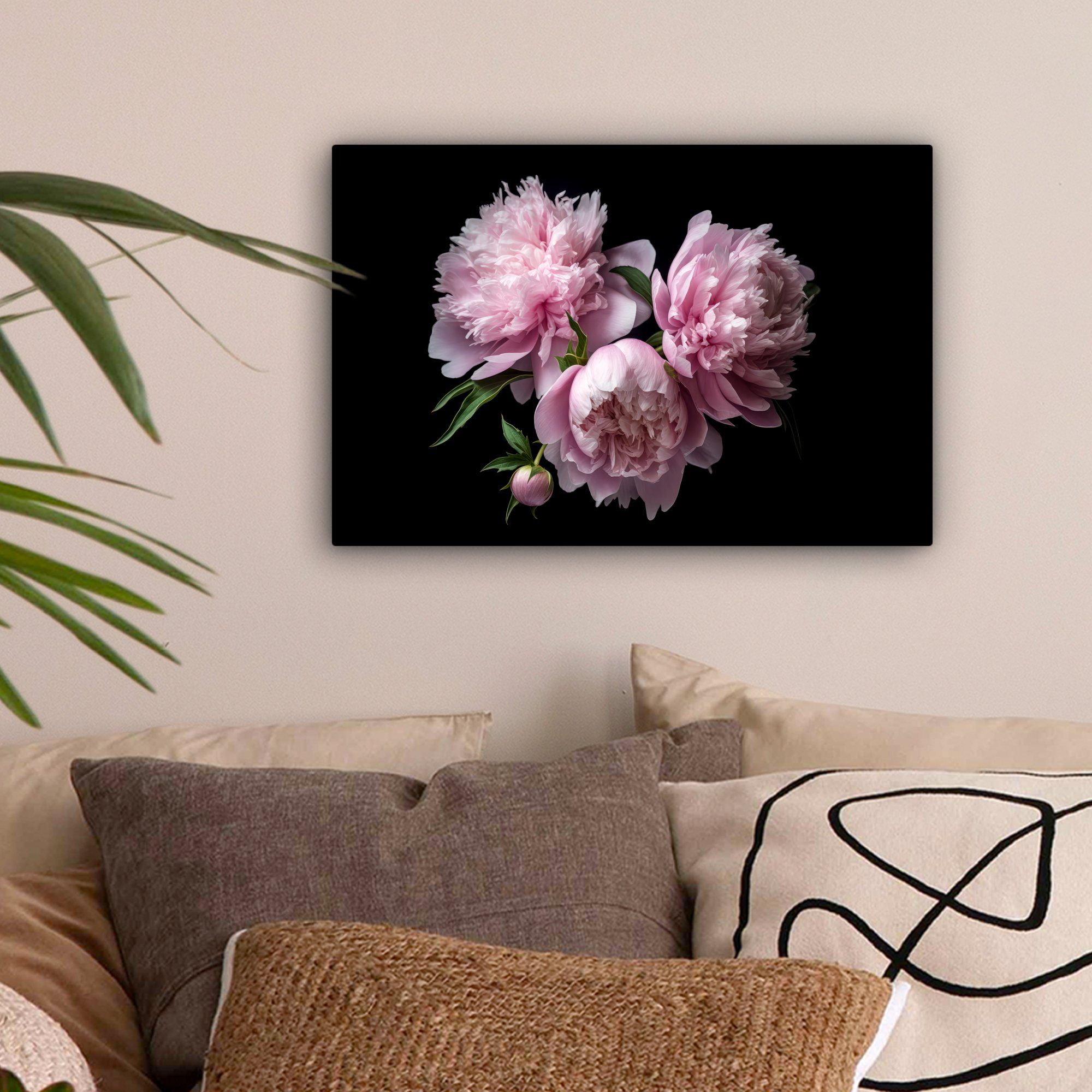 OneMillionCanvasses® Leinwandbild Pfingstrose - Rosa - Blumig - Botanisch - Natur, Fotodruck (1 St), Leinwand Bilder Klein, Wand Dekoration Aesthetic 30x20 cm