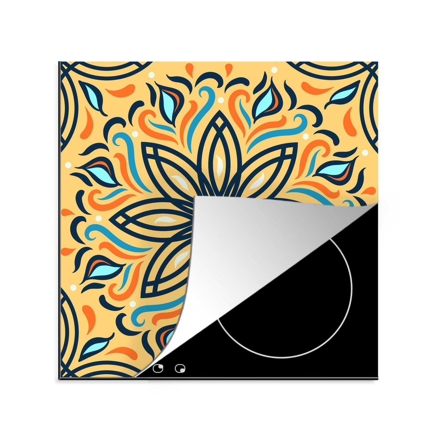 MuchoWow Herdblende-/Abdeckplatte Blume - Blätter - Schwarz - Gelb, Vinyl, (1 tlg), 78x78 cm, Ceranfeldabdeckung, Arbeitsplatte für küche