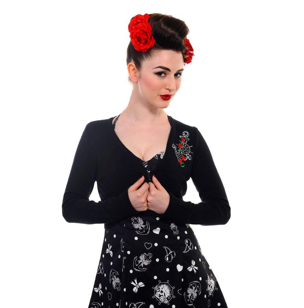 Banned Bolero Anchor Schwarz Anker Vintage Rockabilly Strickjacke