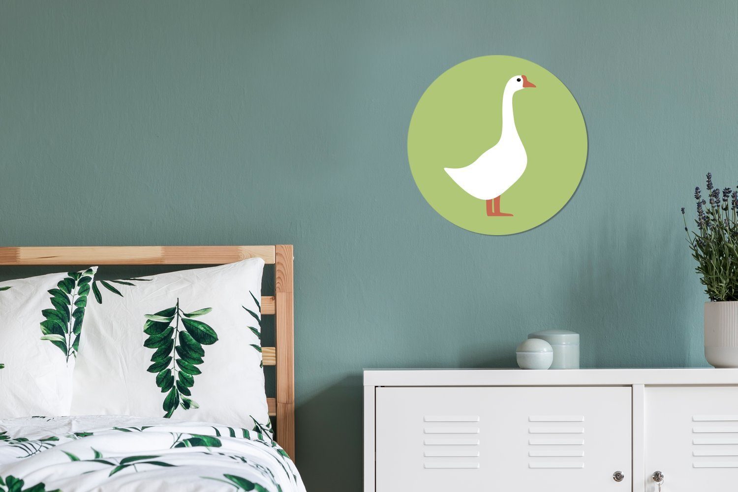 MuchoWow grünem einer Tapetenkreis auf Rund, St), für Gans (1 Illustration Wandsticker Wohnzimmer Kinderzimmer, Hintergrund Tapetenaufkleber,