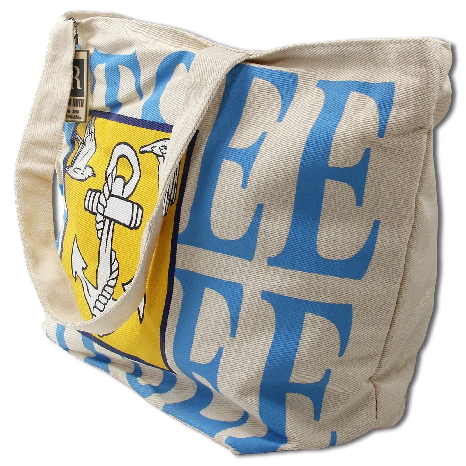 Robin Ruth Schultertasche Robin Ruth Schultertasche Baumwolle (Schultertasche), Damen Baumwolle-Polyester Schultertasche, beige, blau ca. 47,5cm