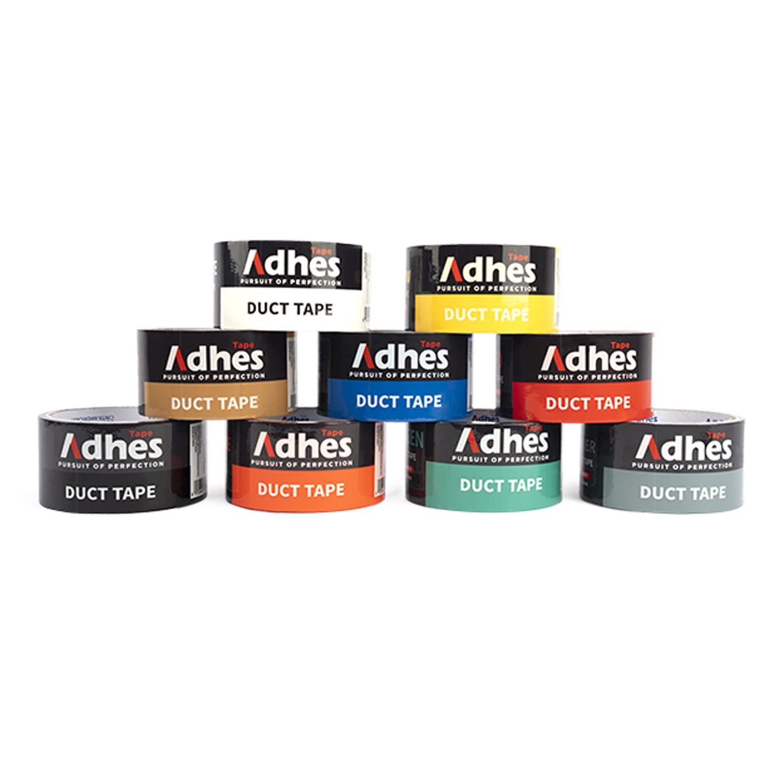 Adhes Tape Klebeband Panzertape Set, Farbig Panzerband, wasserdicht Gewebeband (Breite: 48mm, Länge: 10m, Dicke: 17um, 1-St., 9 Rollen farbig Duct Tape) blau, orange, gelb, grün, weiß, silber, gold, rot, schwarz