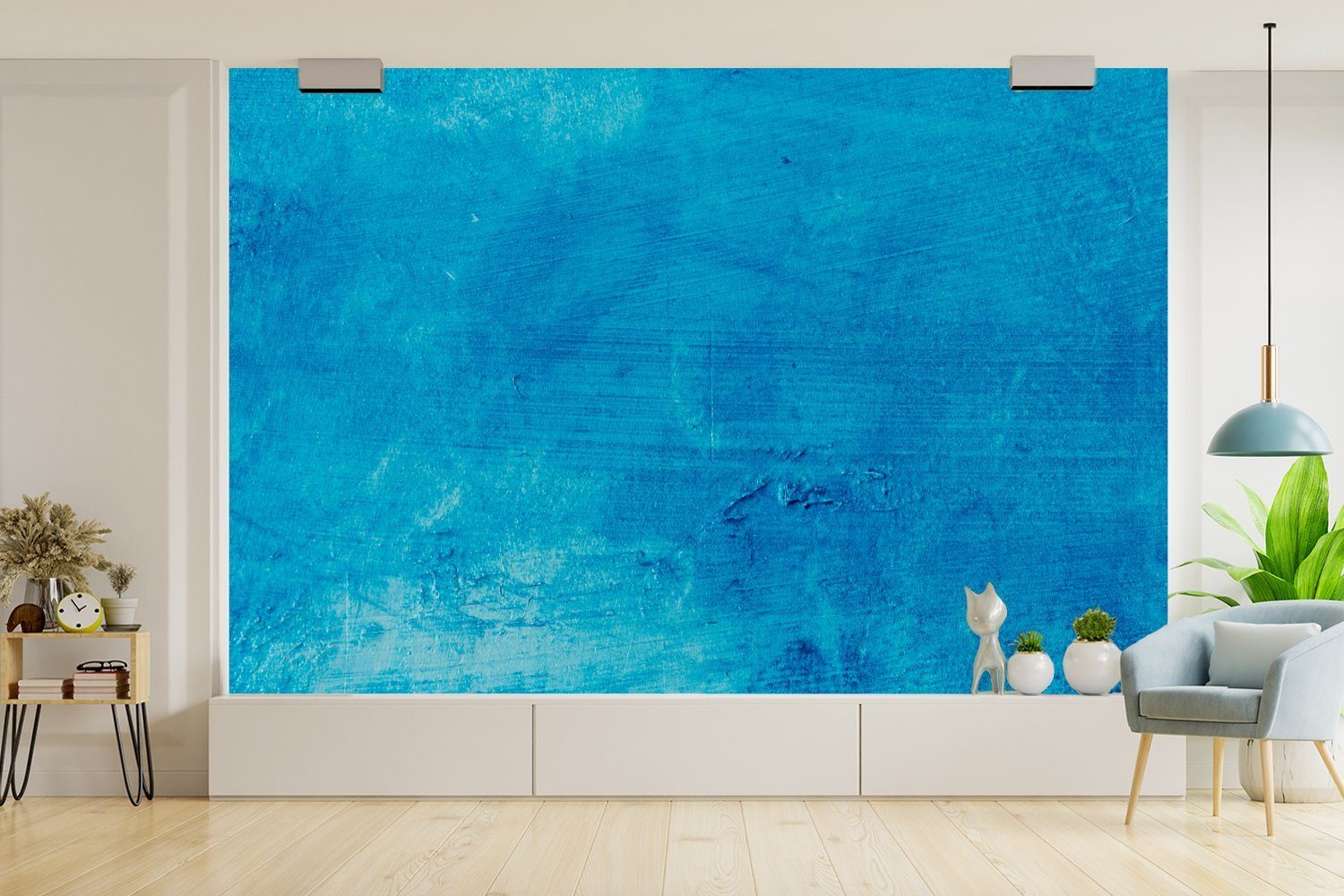 MuchoWow Fototapete Wohnzimmer, - Schlafzimmer, für Wand Matt, Kinderzimmer, - (6 St), Wallpaper Blau, bedruckt, Vinyl Tapete Farbe