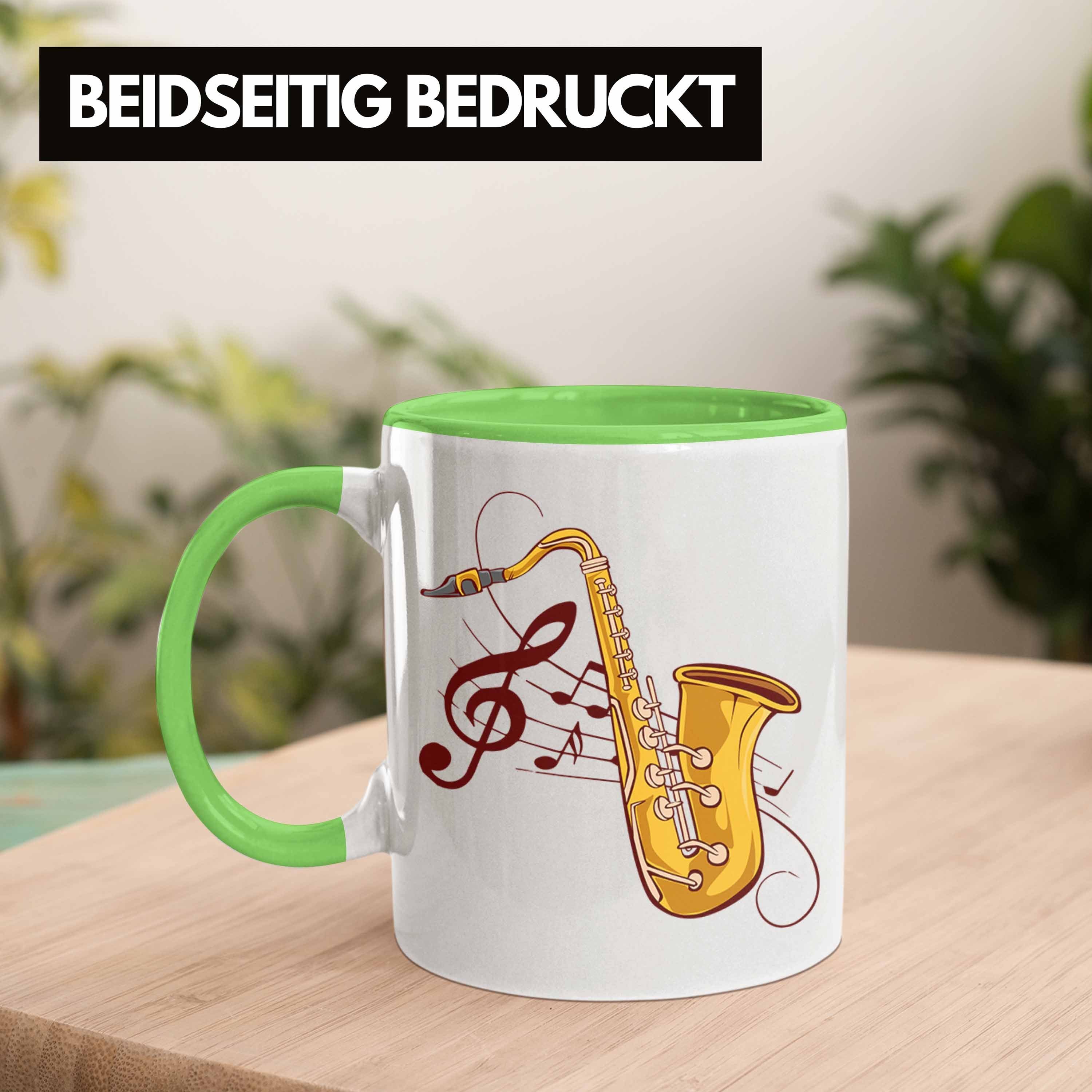 Trendation Saxofon-Tasse Lustige Geschenkidee Grün Geschenk Tasse Saxofonspieler