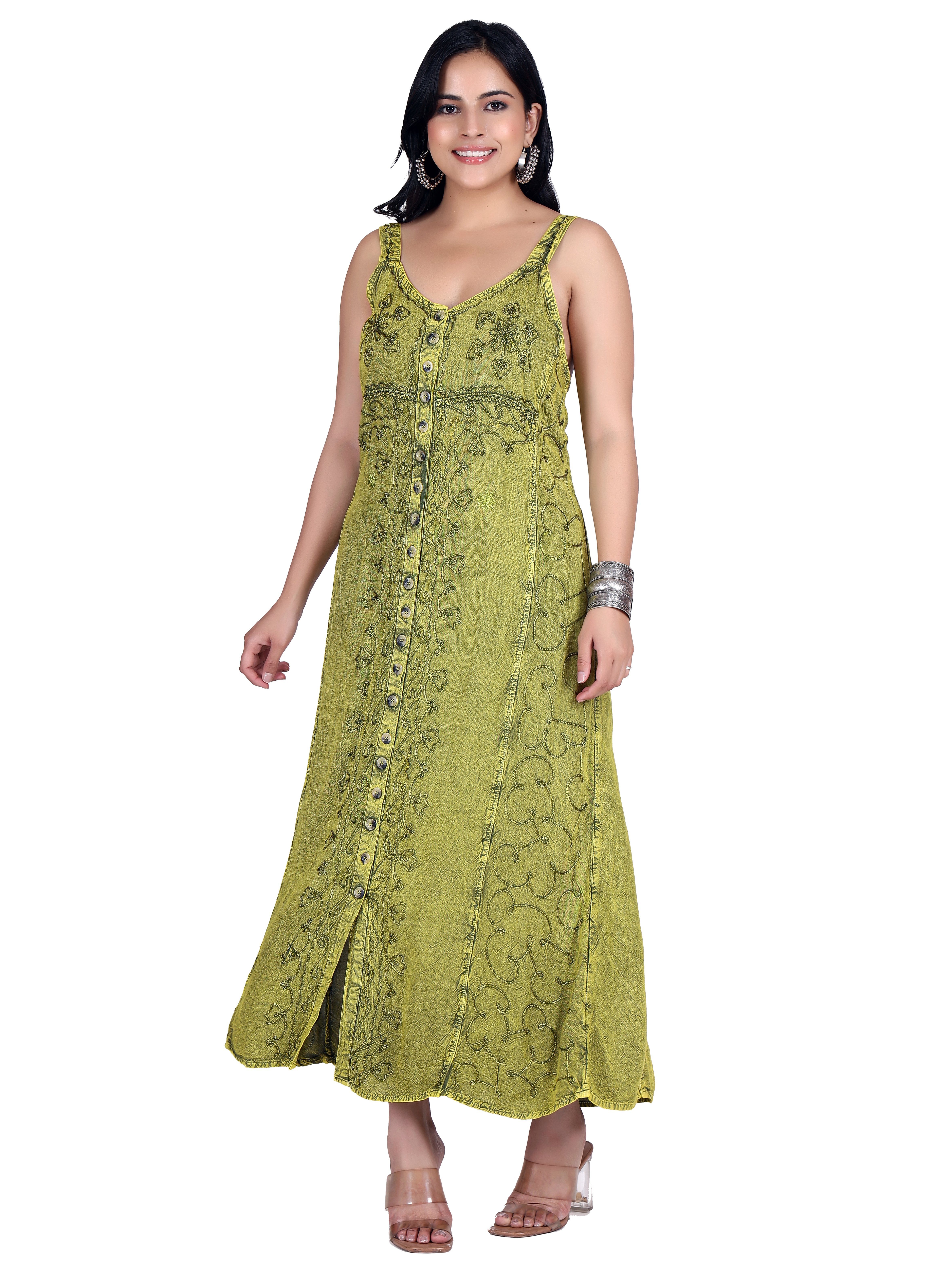 Sommerkleid, Bekleidung Hippie.. Boho Guru-Shop Besticktes lemon/Design alternative indisches 20 Midikleid
