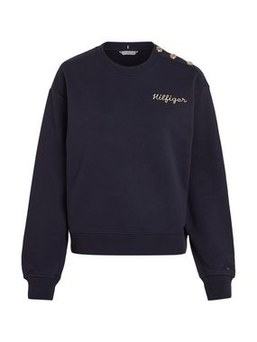 Tommy Hilfiger Sweatshirt REG GOLD BUTTON SWEATSHIRT mit goldfarbenen Knöpfen auf der Schulter, Logostickerei