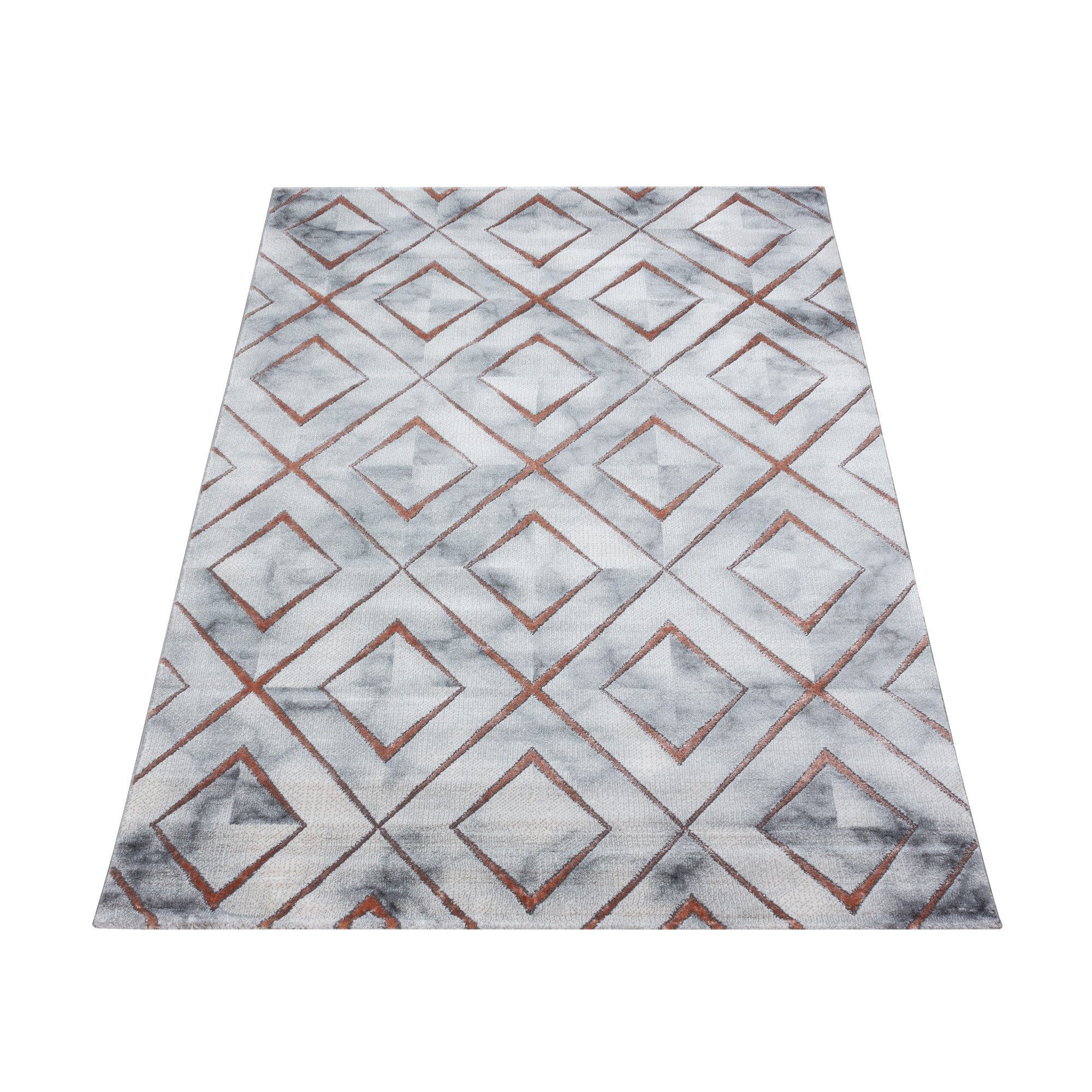 Designteppich Marmoroptik Flachflorteppich Kurzflorteppich Wohnzimmer Bronze Muster, Miovani