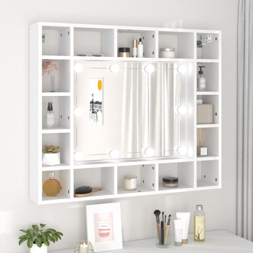 vidaXL Badezimmerspiegelschrank Spiegelschrank mit LED Weiß 91x15x76,5 cm (1-St)