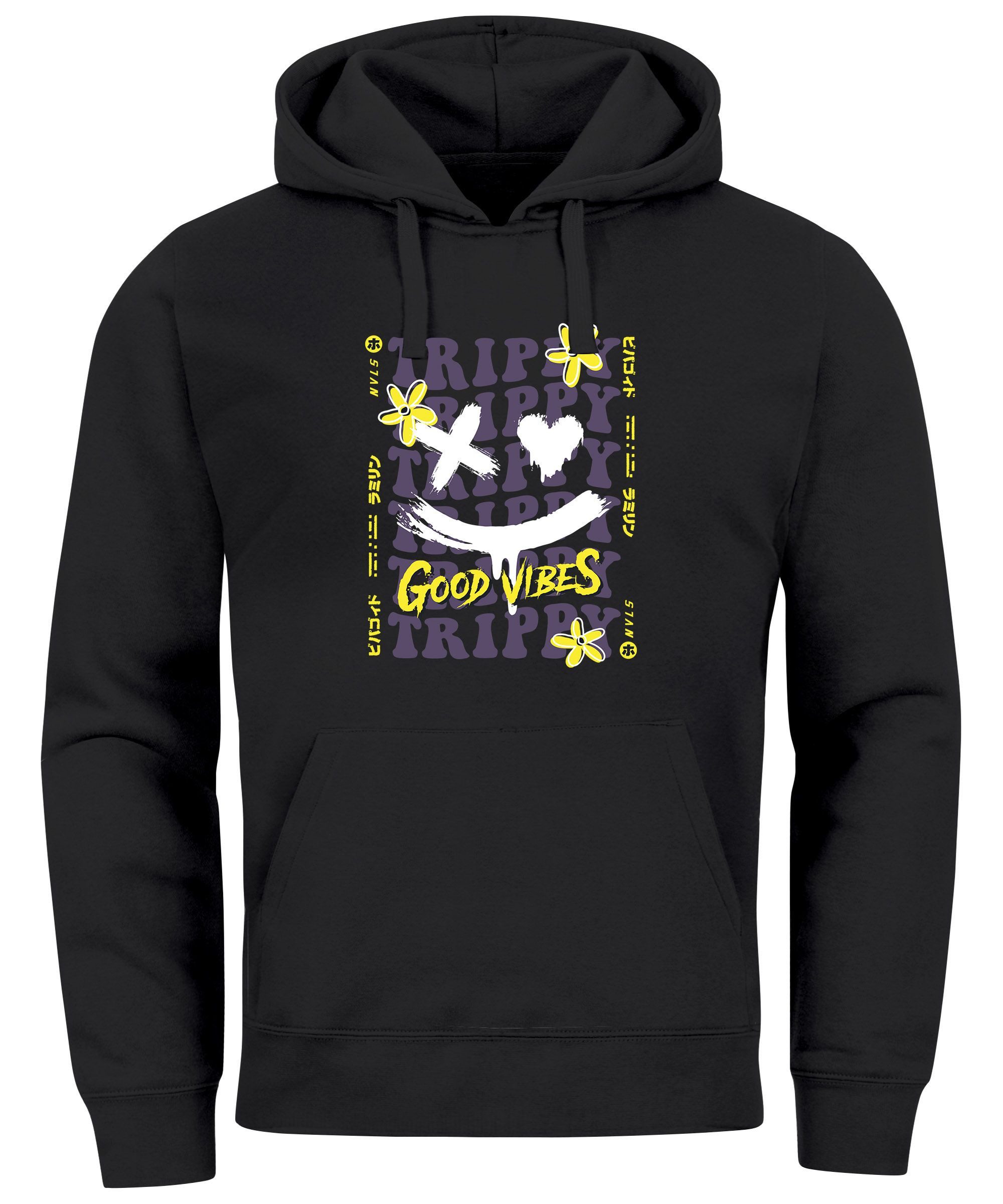 Neverless Hoodie Hoodie Herren Drip Face Smile Good Vibes Herz Blumen Collage Fashion