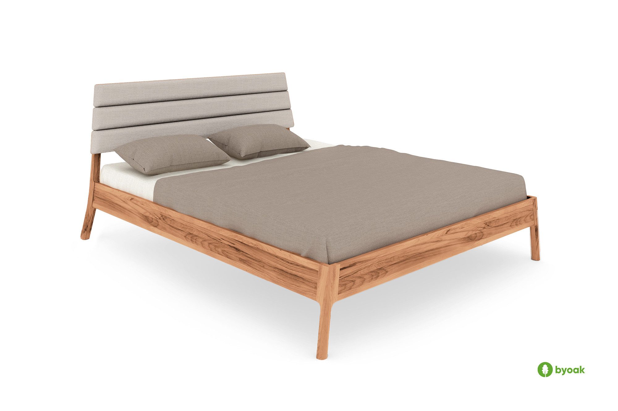byoak Massivholzbett TWIG 2 mit Polsterkopfteil, Naturgeölt