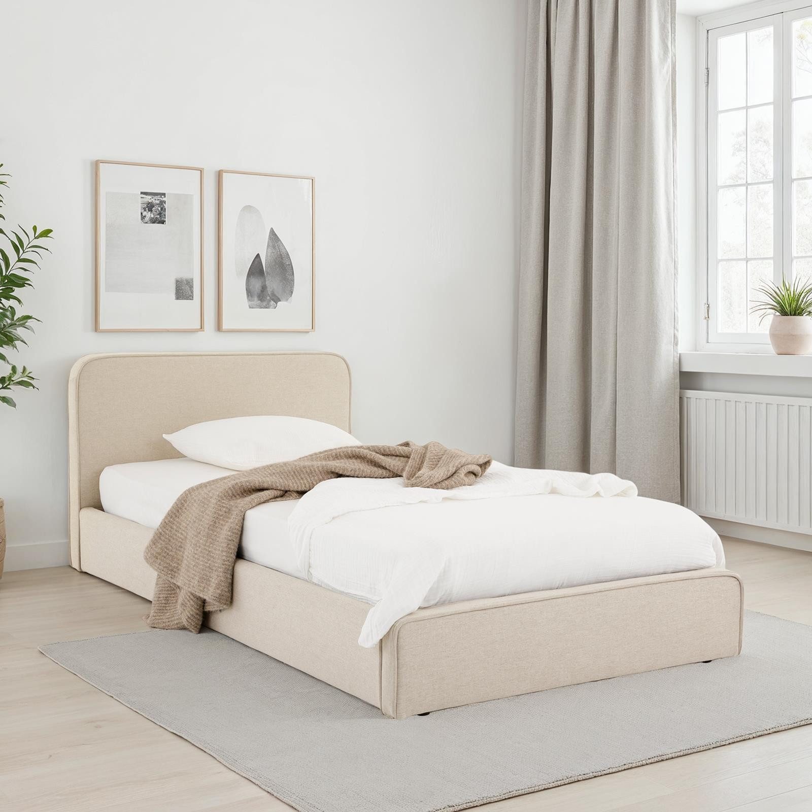 IDIMEX Polsterbett MARINI, Bett 90x200 cm mit Lattenrost Einzelbett mit Kopfteil Stoffbezug Beige