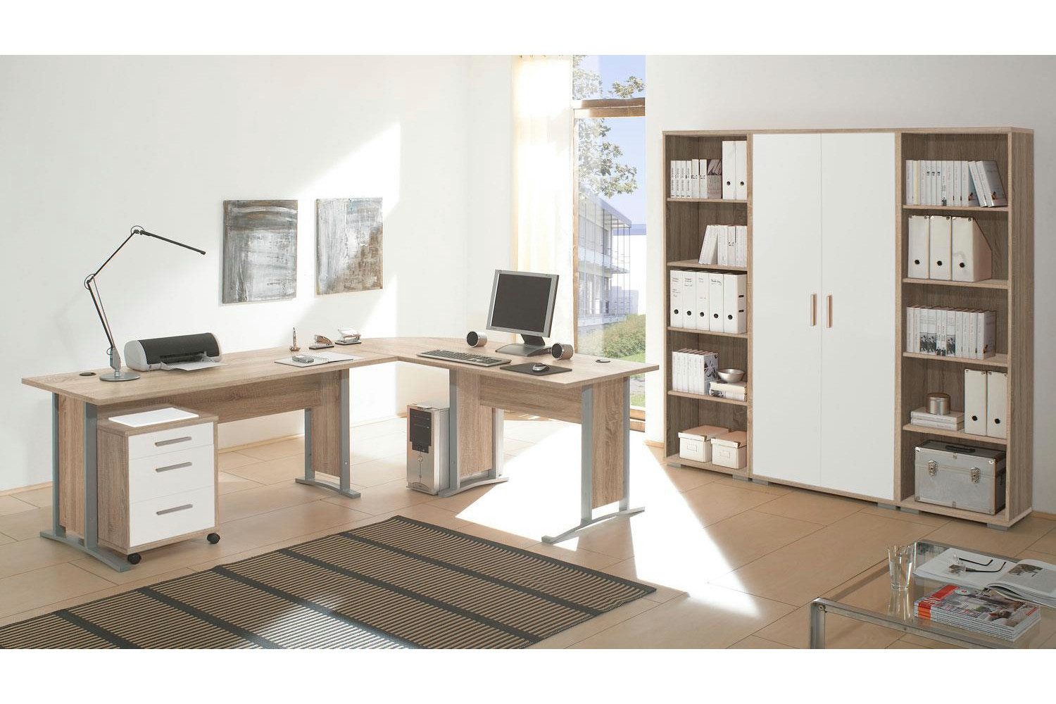 BEGA OFFICE Büromöbel-Set Office Line in Eiche Sonoma kombiniert mit Weiß o günstig online kaufen