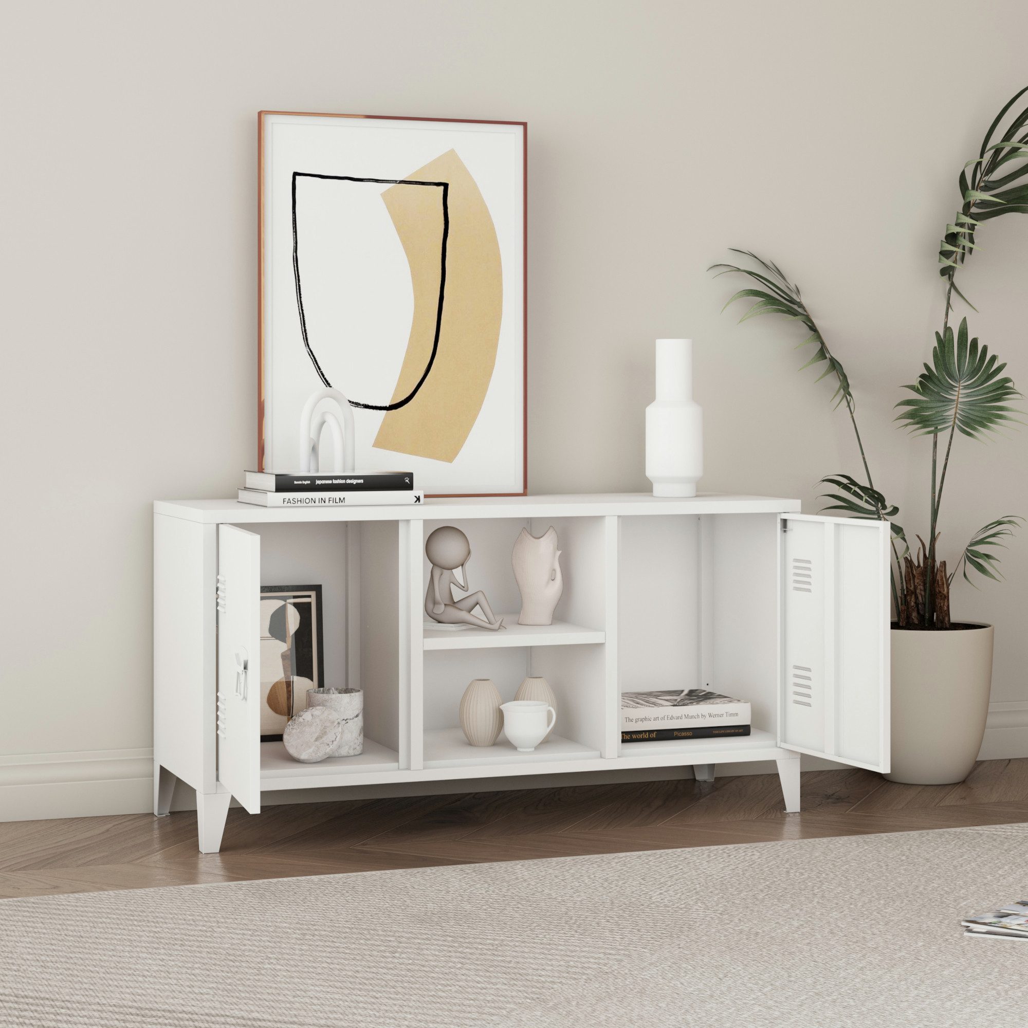 en.casa Sideboard, »Kotka« mit 2 Türen Metall 113 x 40 x 58 cm Weiß