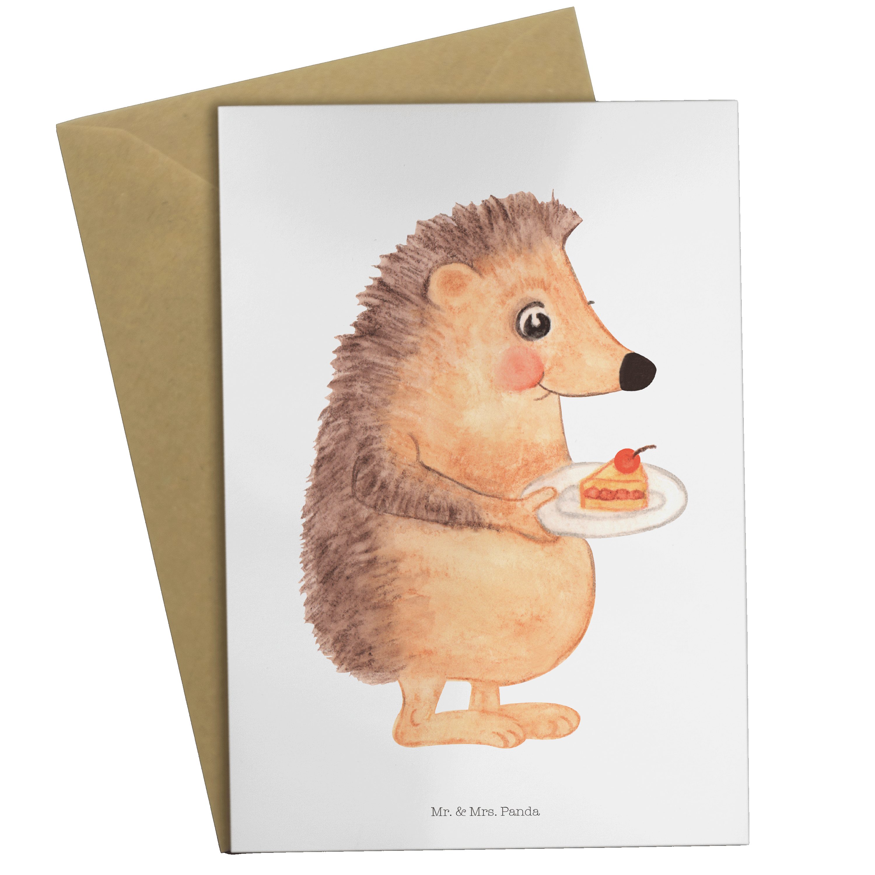 Gute Igel Laune Grußkarte mit Geschenk, Weiß & Backen - Panda Geschenk, Mr. - Mrs. Kuchenstück