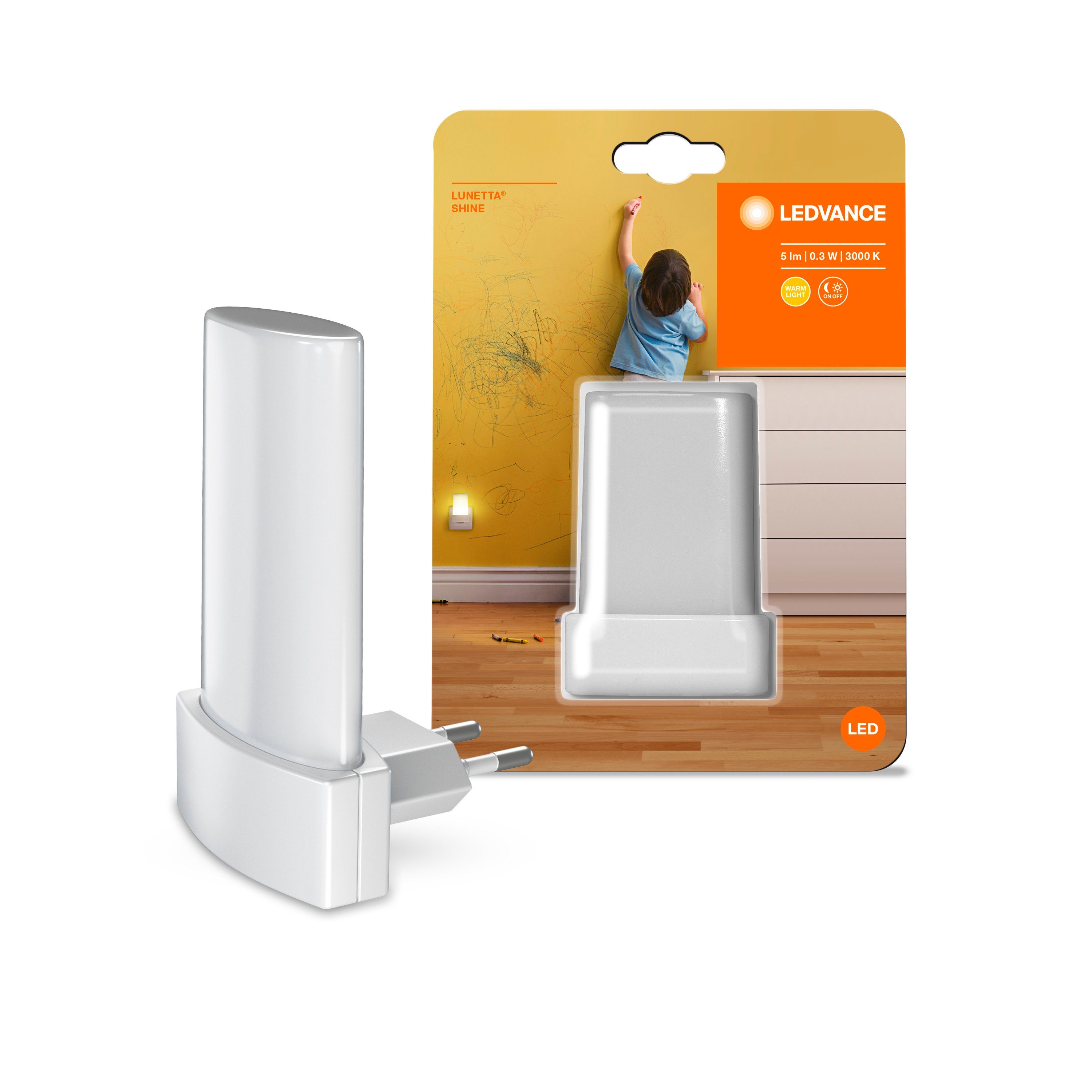 Ledvance Nachtlicht LUNETTA Shine, LED fest integriert, Leuchtmittel enthalten, Warm weiß, Integrierter Tag-/Nacht-Sensor