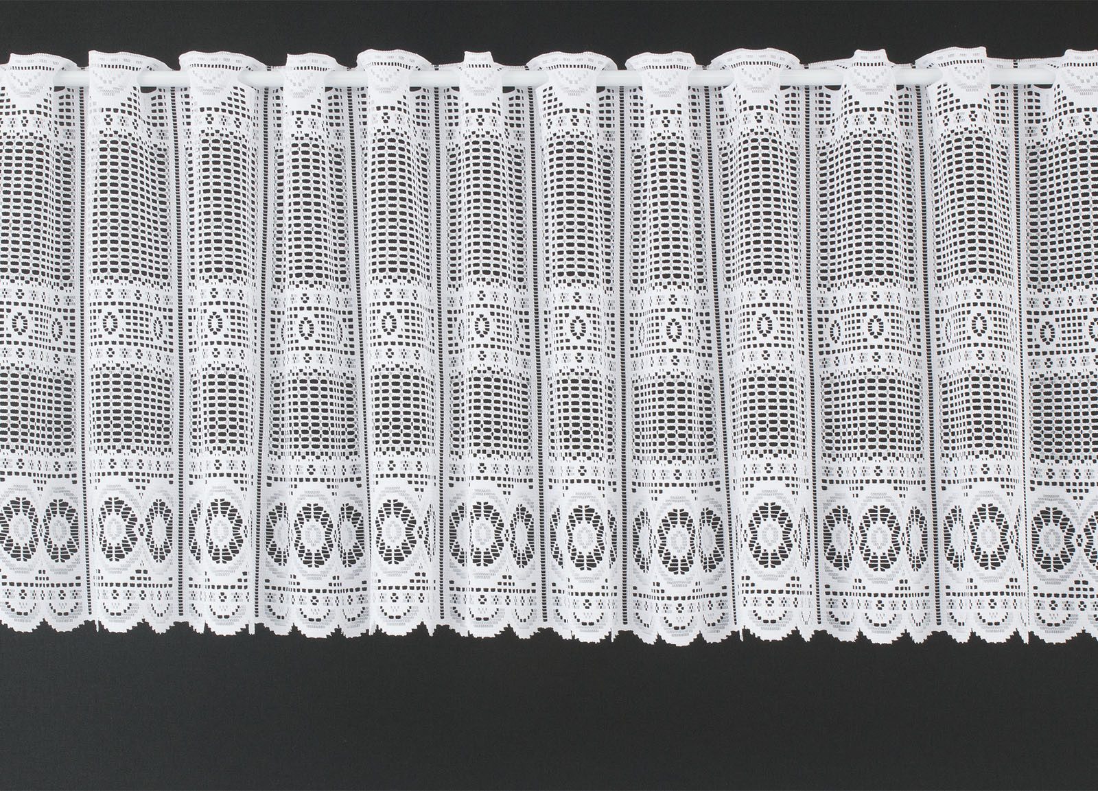 Gardinen Kranzusch Scheibengardine Jacquard gebogt Abschluss (1 St), Stangendurchzug, transparent, Stablöcher,transparent,verschiedene Höhen, Breiten