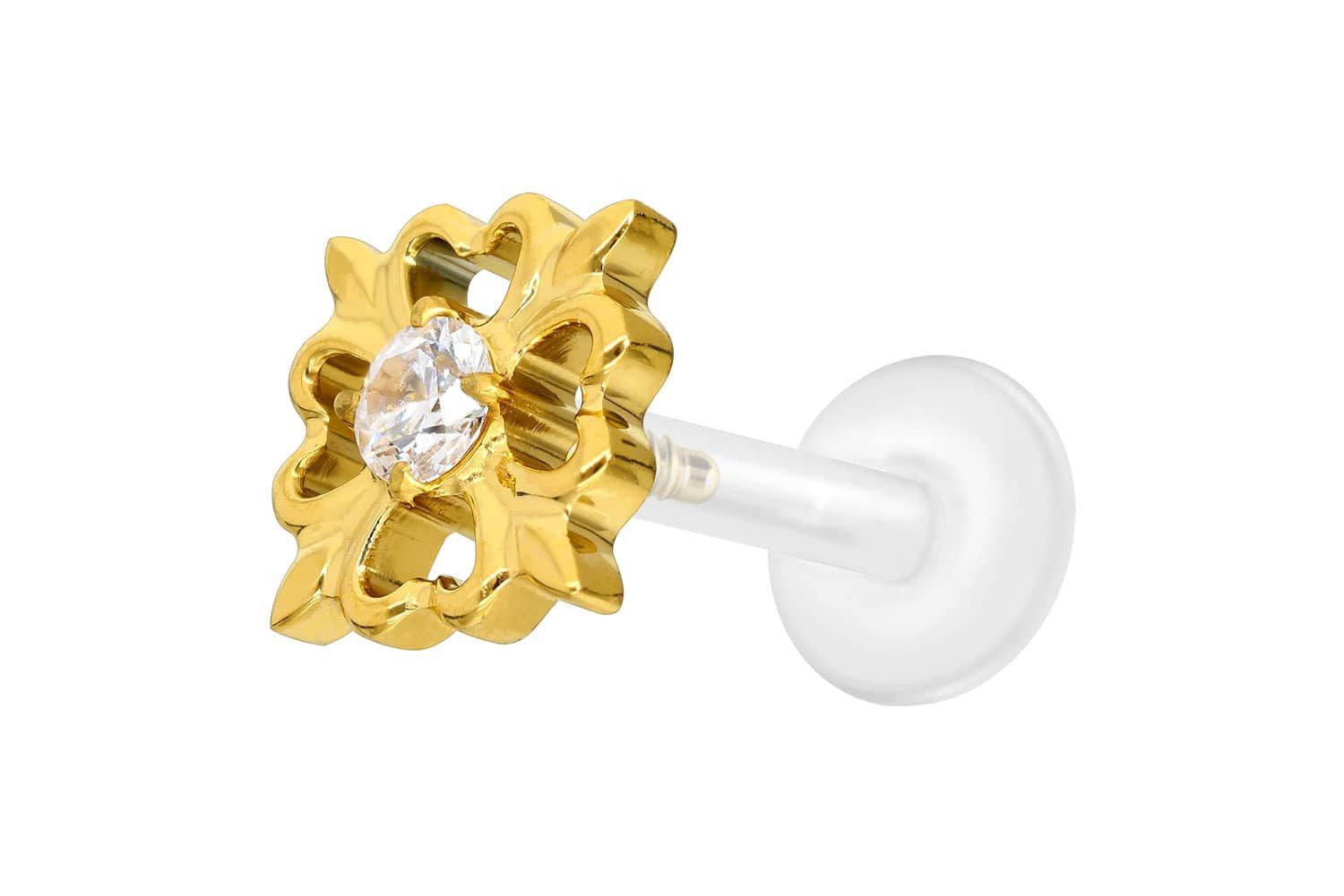 Piercing-Set PTFE Labret mit Innengewinde + Titan-Aufsatz KLEEBLATT