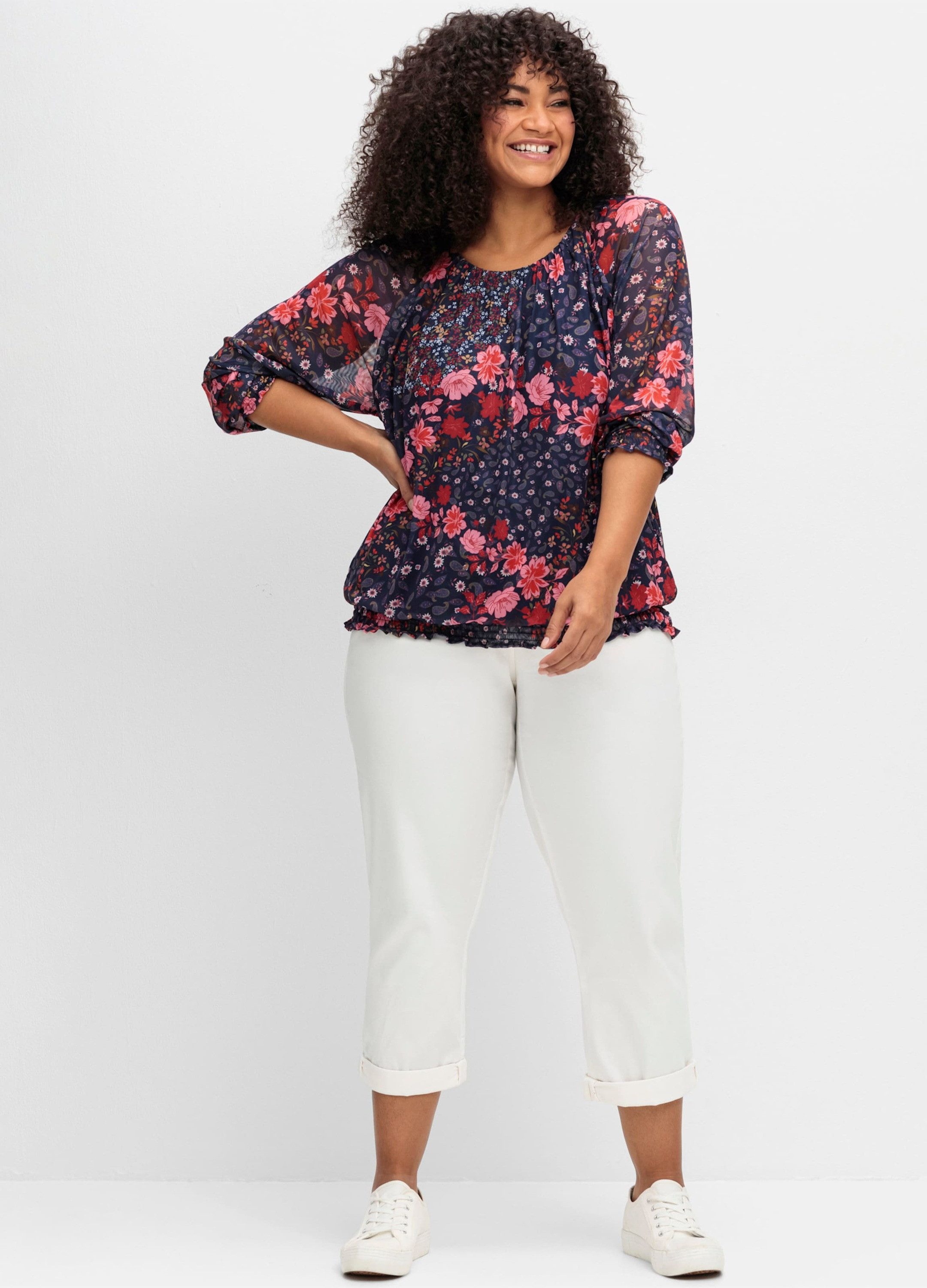 sheego by Joe Browns T-Shirt T-Shirt Langarm aus gemustertem Mesh, mit gefüttertem Body