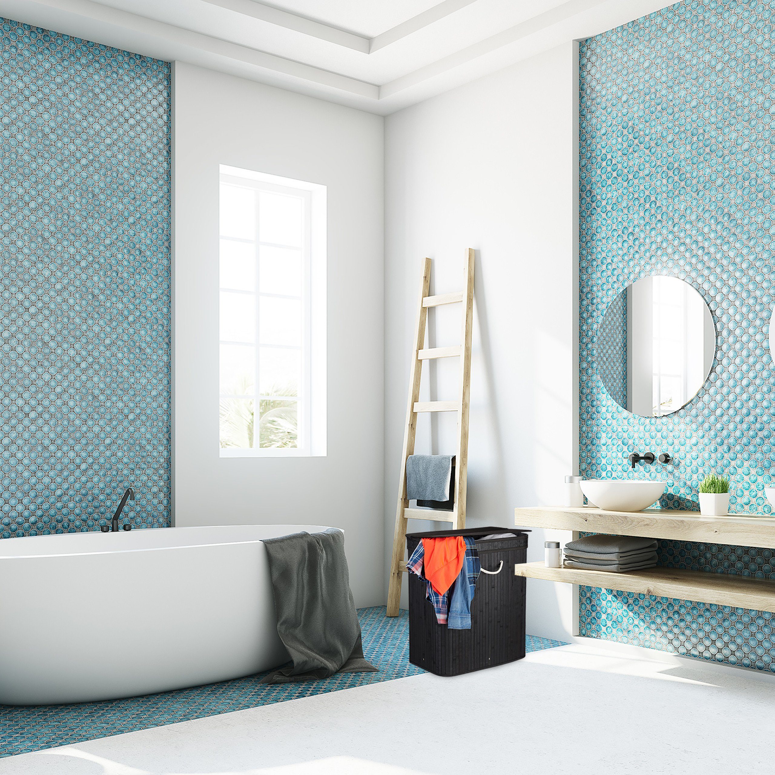 relaxdays Wäschesortierer Wäschekorb Bambus eckig, schwarz günstig online kaufen