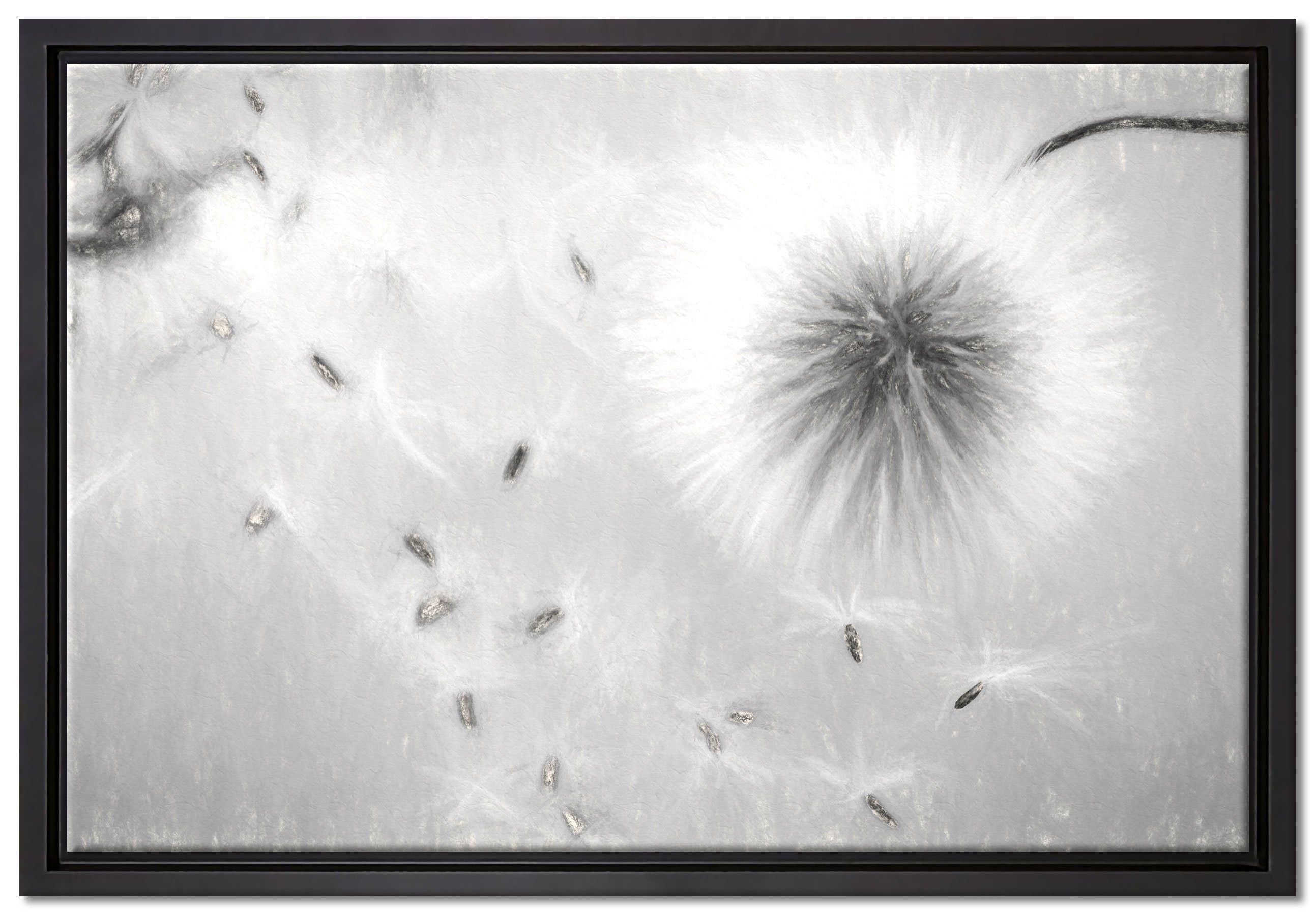 Pixxprint Leinwandbild Pusteblumen in Bewegung Kunst, Wanddekoration (1 St), Leinwandbild fertig bespannt, in einem Schattenfugen-Bilderrahmen gefasst, inkl. Zackenaufhänger