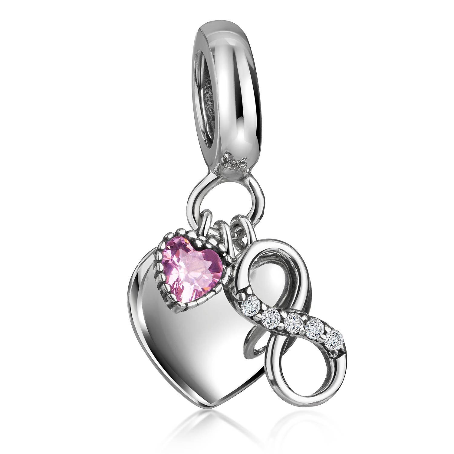 Materia Bead Dangle Element Herz Unendlichkeit Zirkonia Rosa 534, 925 Sterling Silber