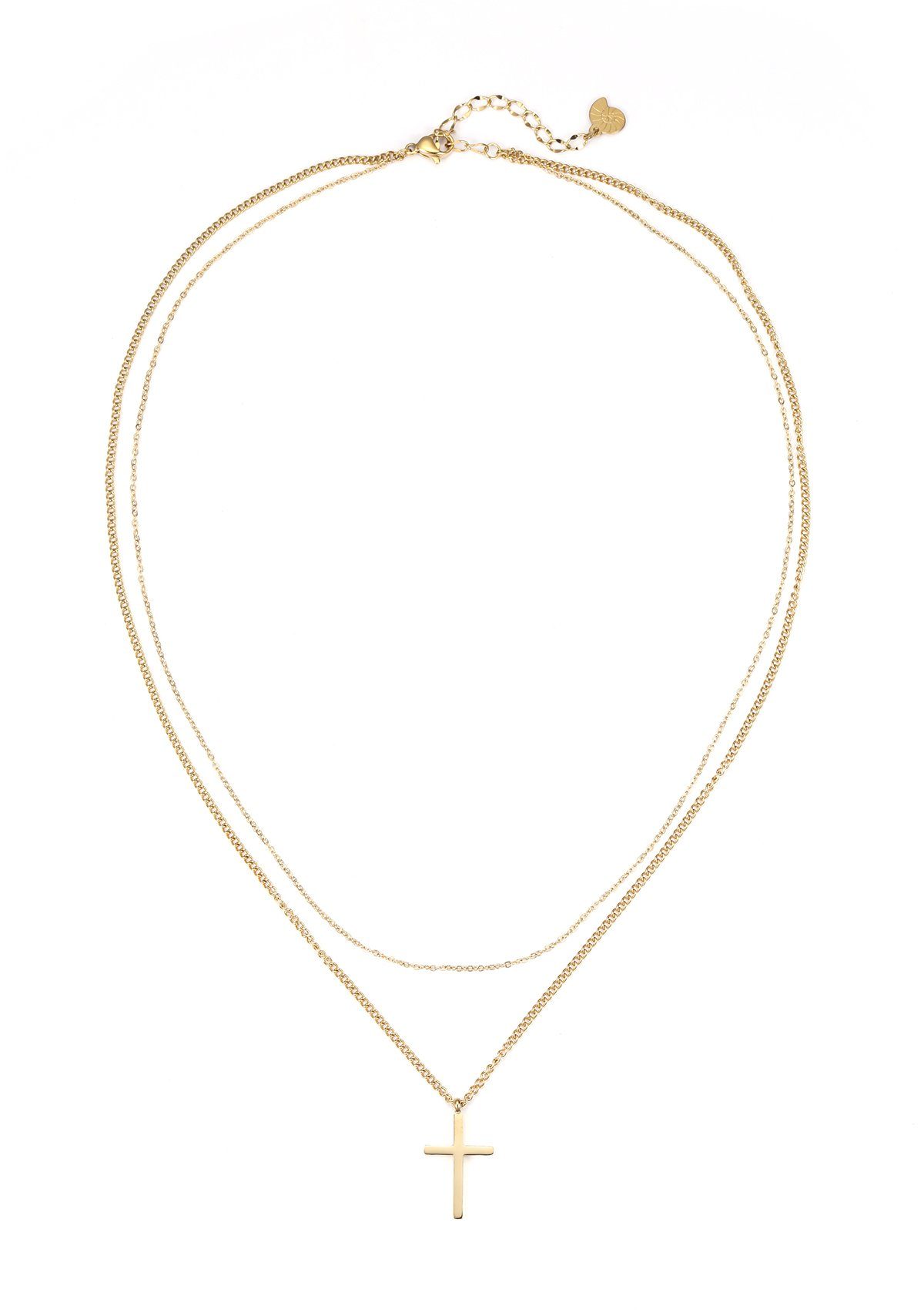 Hey Happiness Kreuzkette Layer Kette mit Kreuz, wasserfest, Delikate Edelstahl Damen Halskette mit Anhänger, vergoldet – Bild 5 von 5