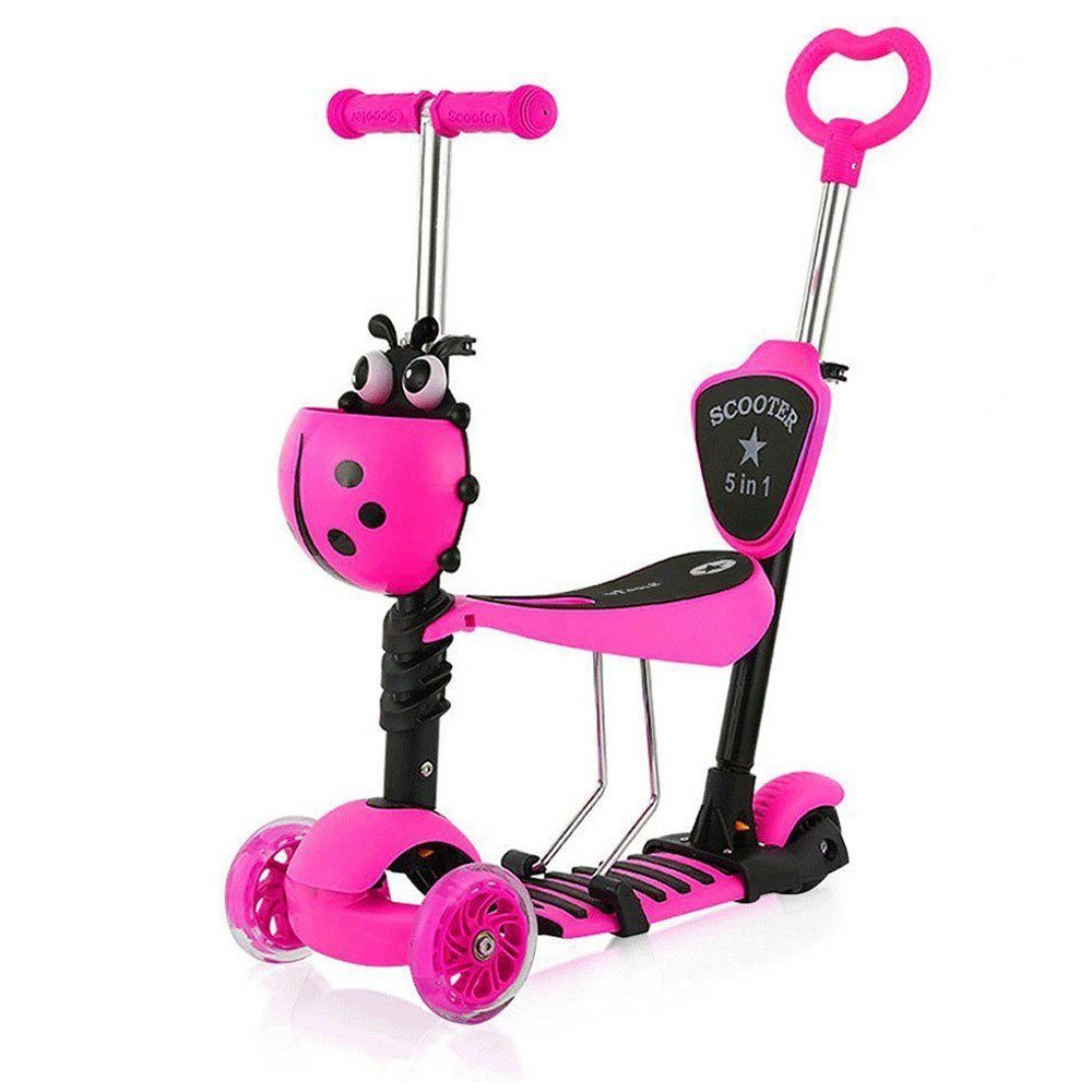 Sitzscooter 5 in 1 Kinder Roller Scooter mit Sitz LED Räder ab 2 Jahre