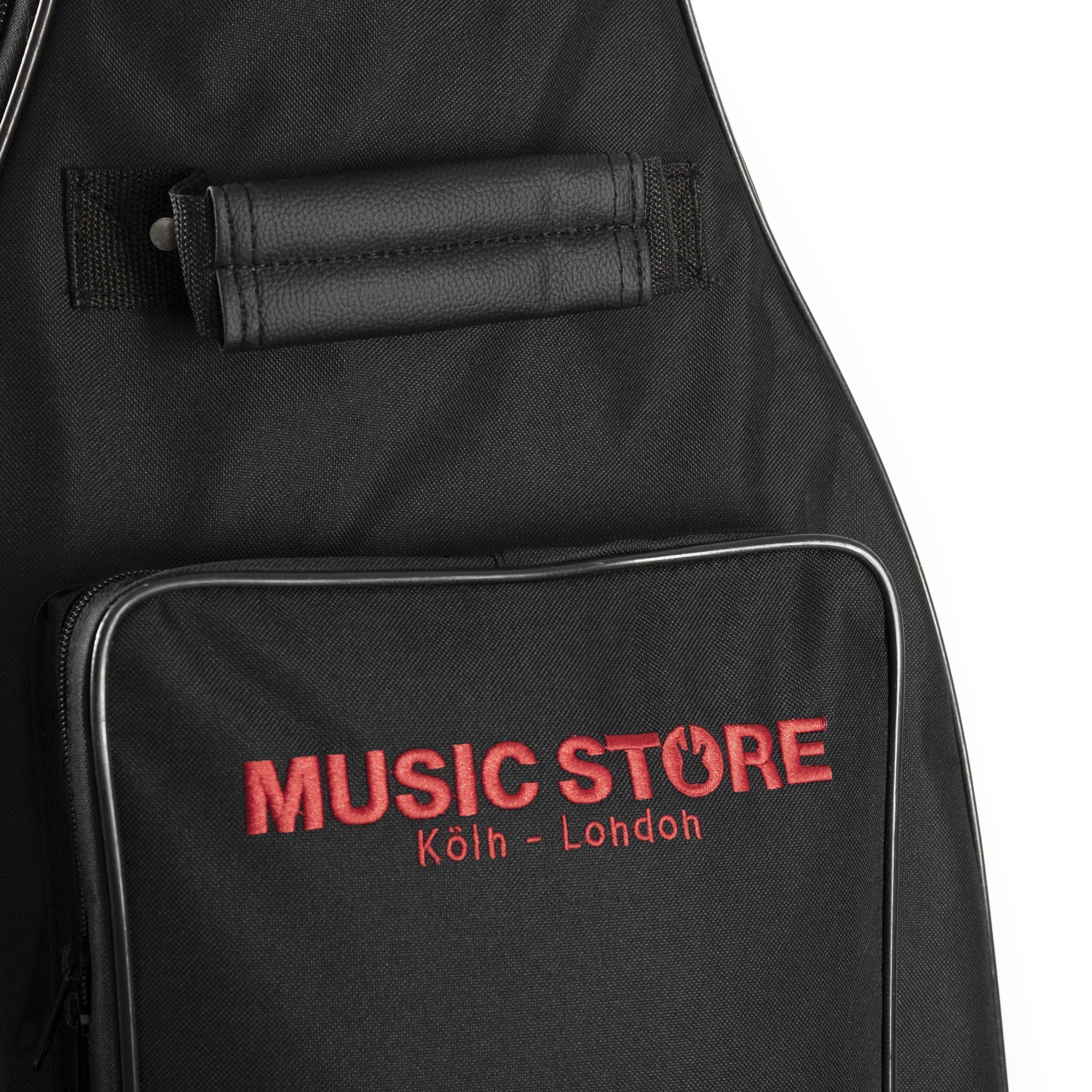 MUSIC STORE Gitarrentasche (Deluxe Gigbag für Konzertgitarre Wasserabweisend 20mm Polsterung Zubehörfach Stabiler Reißverschluss Schwarz/Rot, Gitarrenkoffer und Gitarrentaschen, Gitarrentasche Konzertgitarre), Gigbag Konzertgitarre, Deluxe, Wasserabweisend, 20mm Polsterung