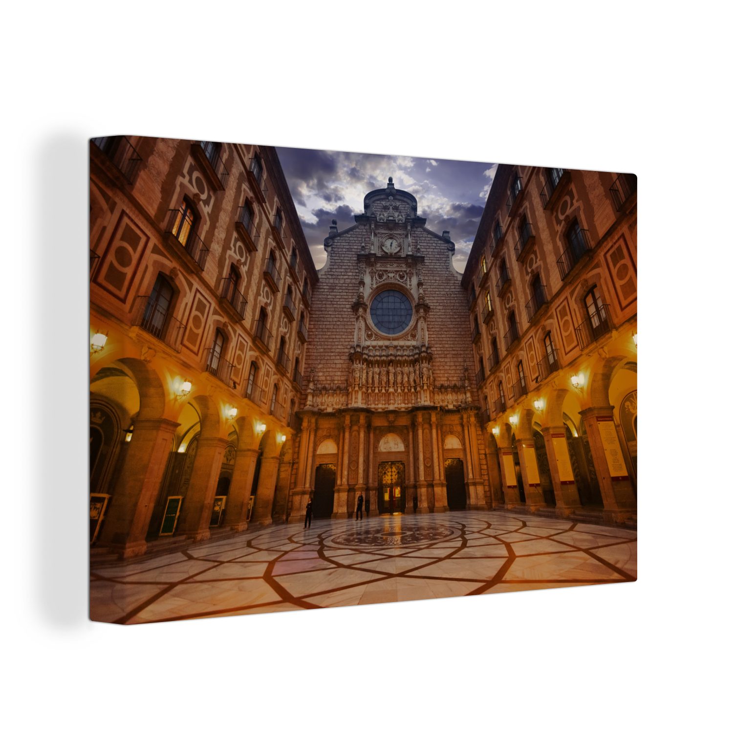 OneMillionCanvasses® Leinwandbild Kloster - Abend - Barcelona, (1 St), Wandbild Leinwandbilder, Aufhängefertig, Wanddeko, 30x20 cm | Leinwandbilder