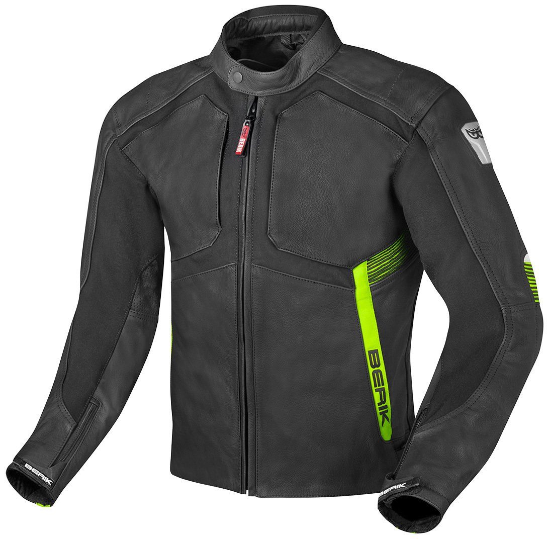 Berik Motorradjacke Flexius Motorrad Lederjacke Black/Yellow