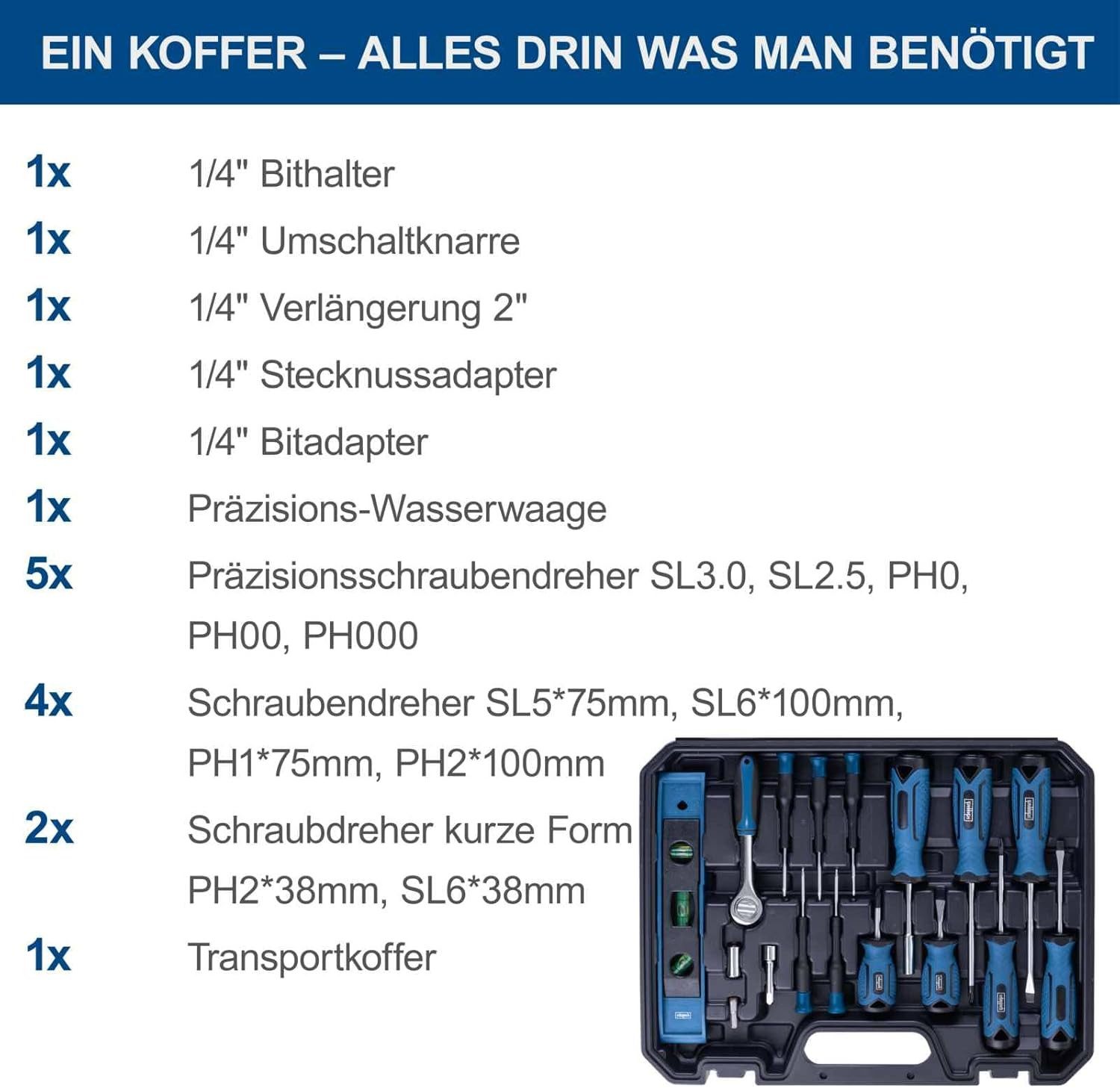 Scheppach Bit- und Steckschlüsselset Scheppach Werkzeugkoffer TB90 gefüllt, 88-teiliges Werkzeug-Set
