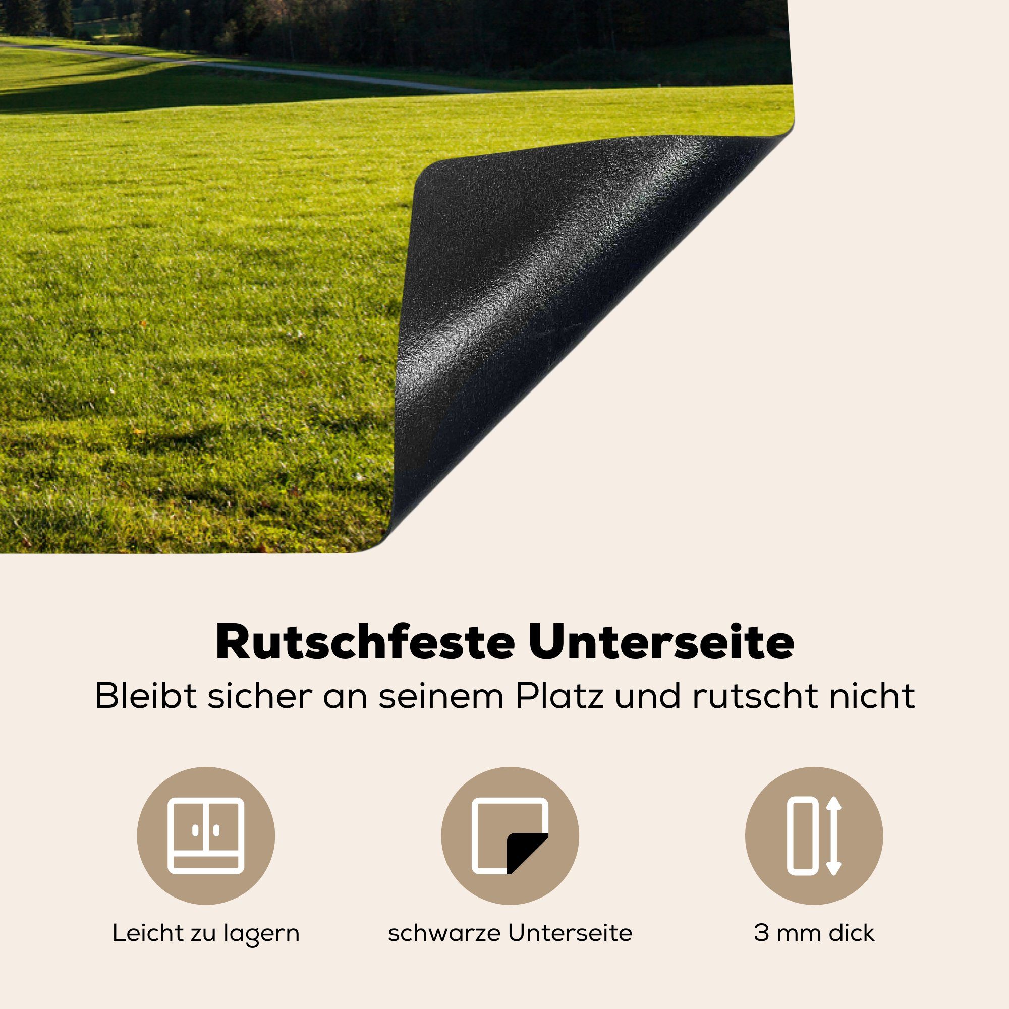 die Herdblende-/Abdeckplatte Gras - Induktionskochfeld (1 - Ceranfeldabdeckung Vinyl, Alpen Bäume, 81x52 küche, tlg), MuchoWow cm, für Schutz