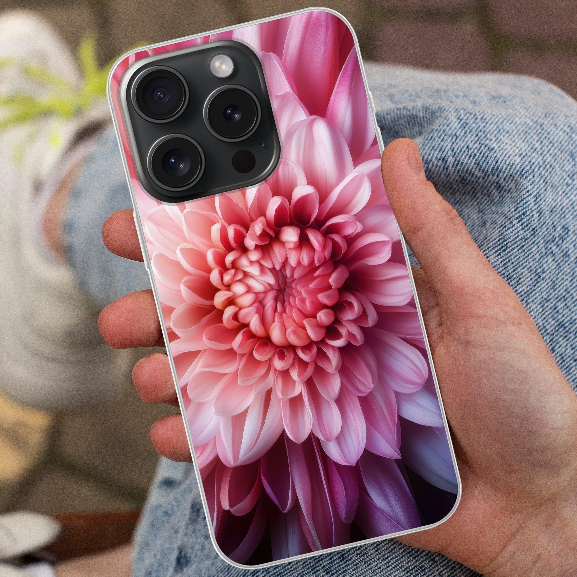 MuchoWow Handyhülle für Apple iPhone 15 Pro Dahlie - Blume - Nahaufnahme - Rosa, Smartphone-Bumper, Print, Handy Schutzhülle Dünn