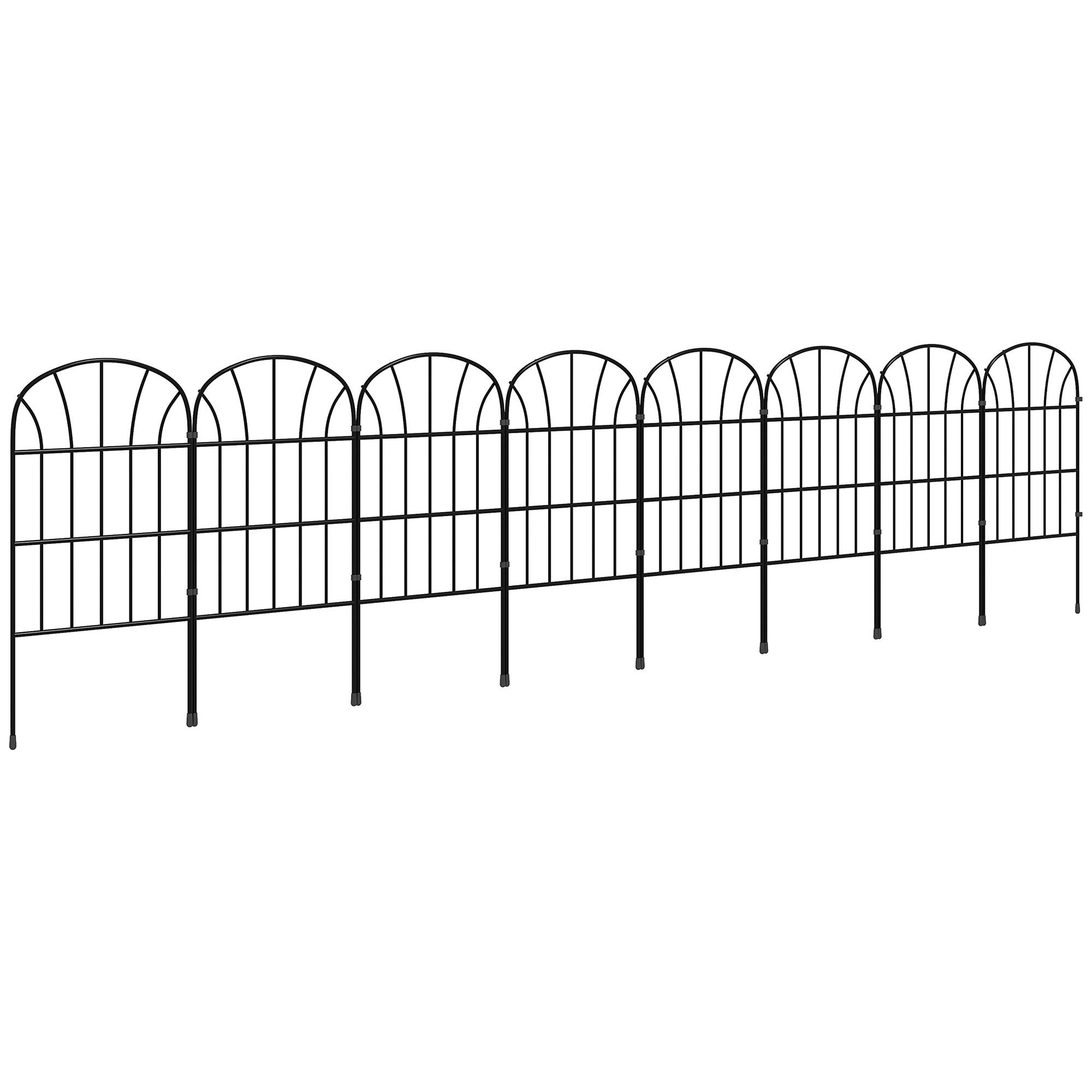 Outsunny Gartenzaun 264 x 61 cm Teichzaun, 8er Set Dekorative Zaun mit Fuß, (Metallzaun, 8-St., Steckzaun), für Balkon, Terrasse, Schwarz