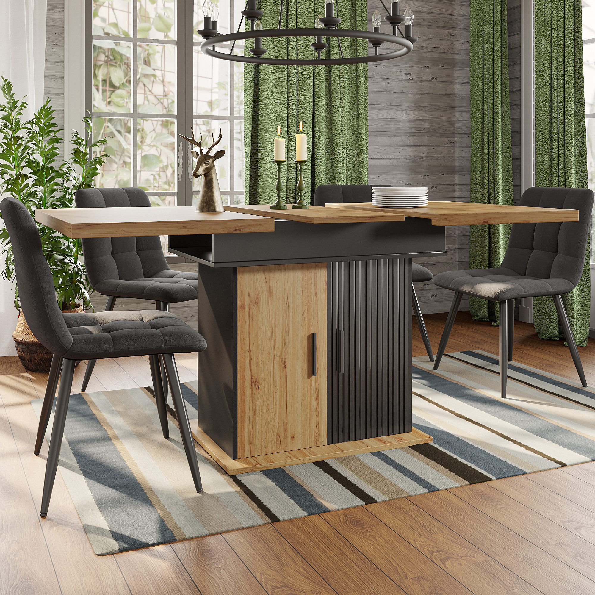 Flieks Esstisch ausziehbarer Küchentisch mit verstellbaren Einlegeböden (Lä günstig online kaufen