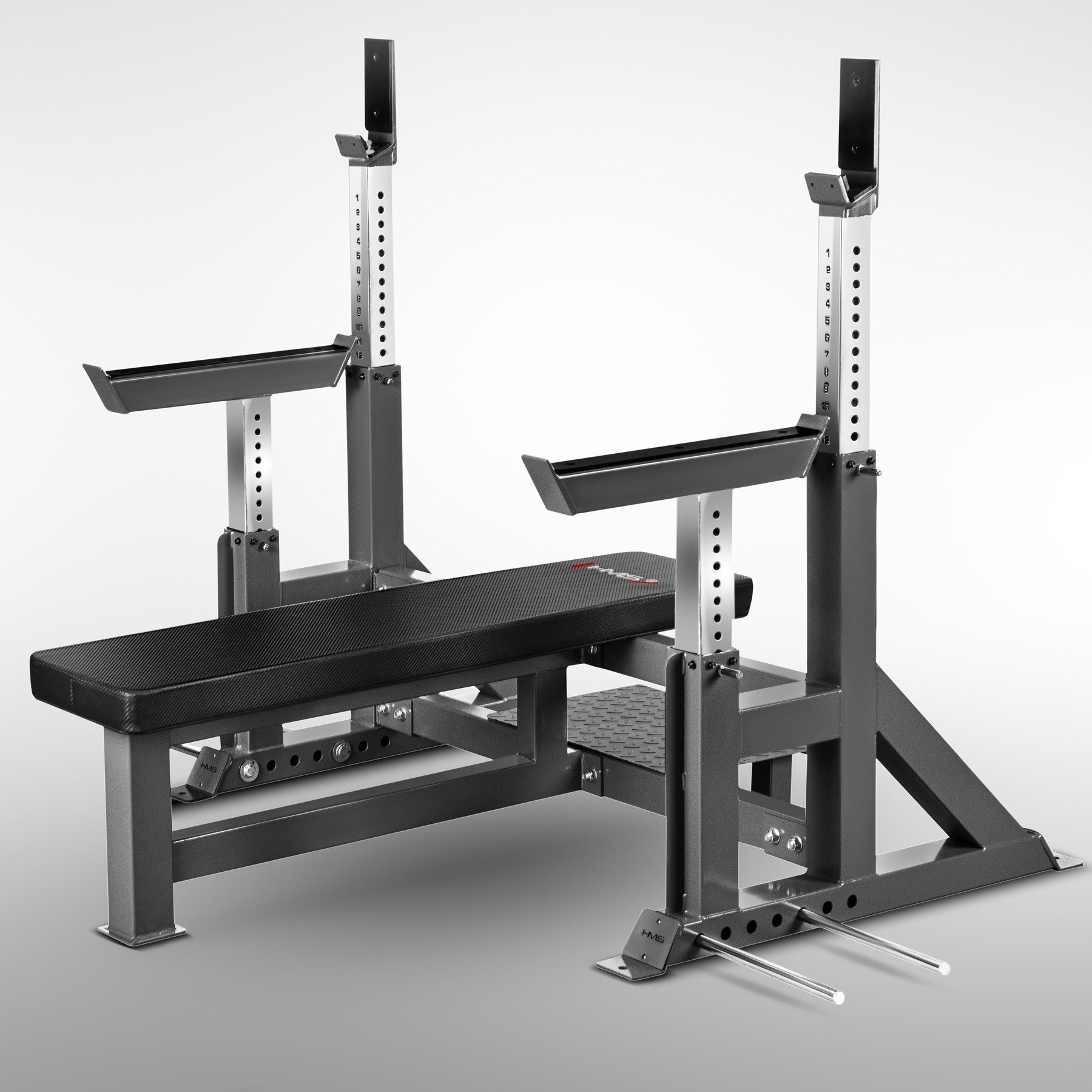 HMS Trainingsbank Bankdrückstation Hantelbank Kraftstation, (Spar-Set, 1-tlg., 146 x 125 x 129 cm stabil), 700 kg belastbar, Ablagen verstellbar, Bandhalterungen