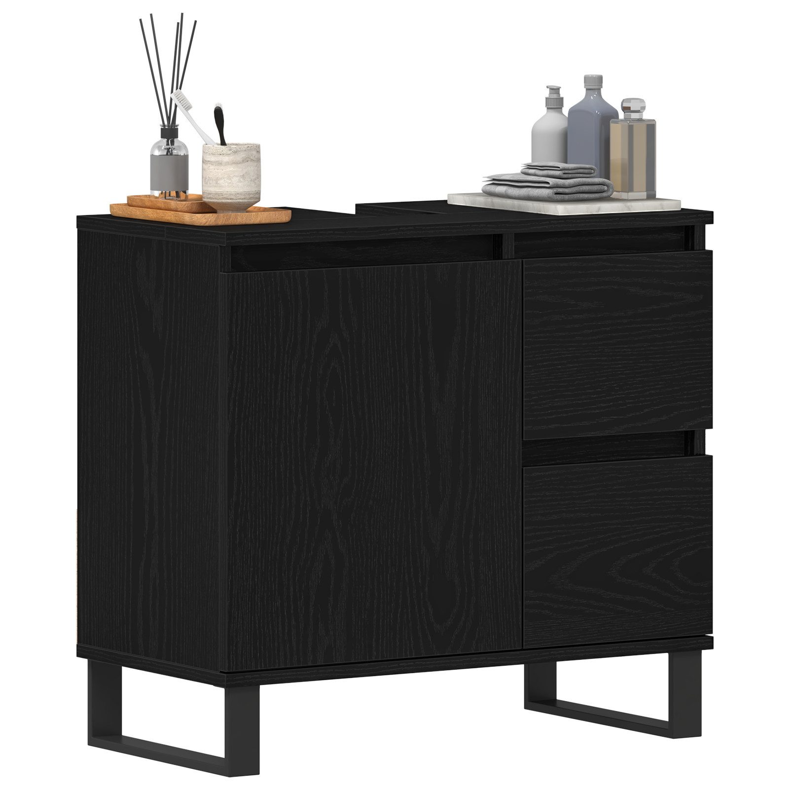 vidaXL Badezimmer-Set Waschbeckenunterschrank Schwarz Eiche 65x33x60 günstig online kaufen