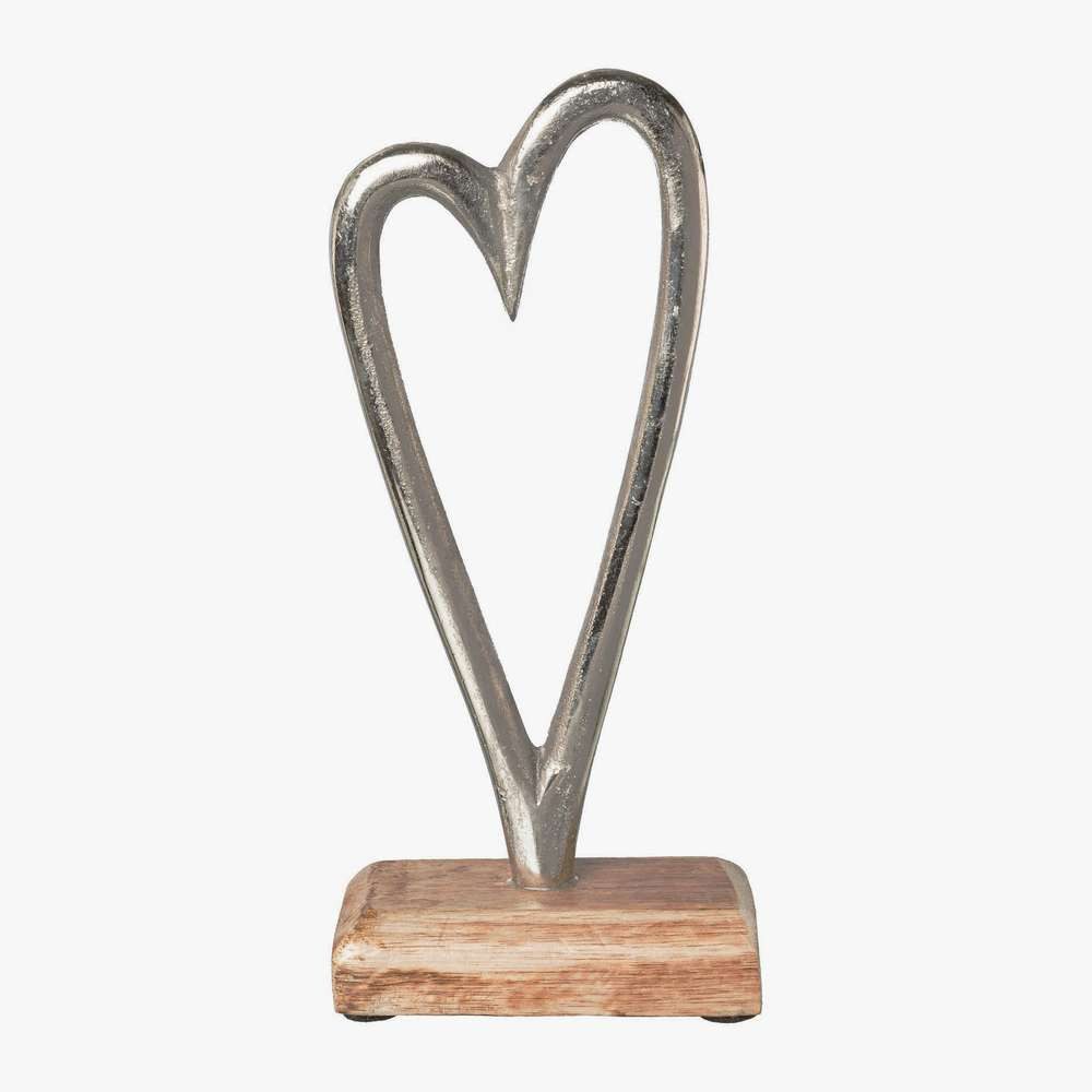 Gasper Dekoobjekt ALUMINIUM-HERZ auf HOLZBASE. Ca 18cm.