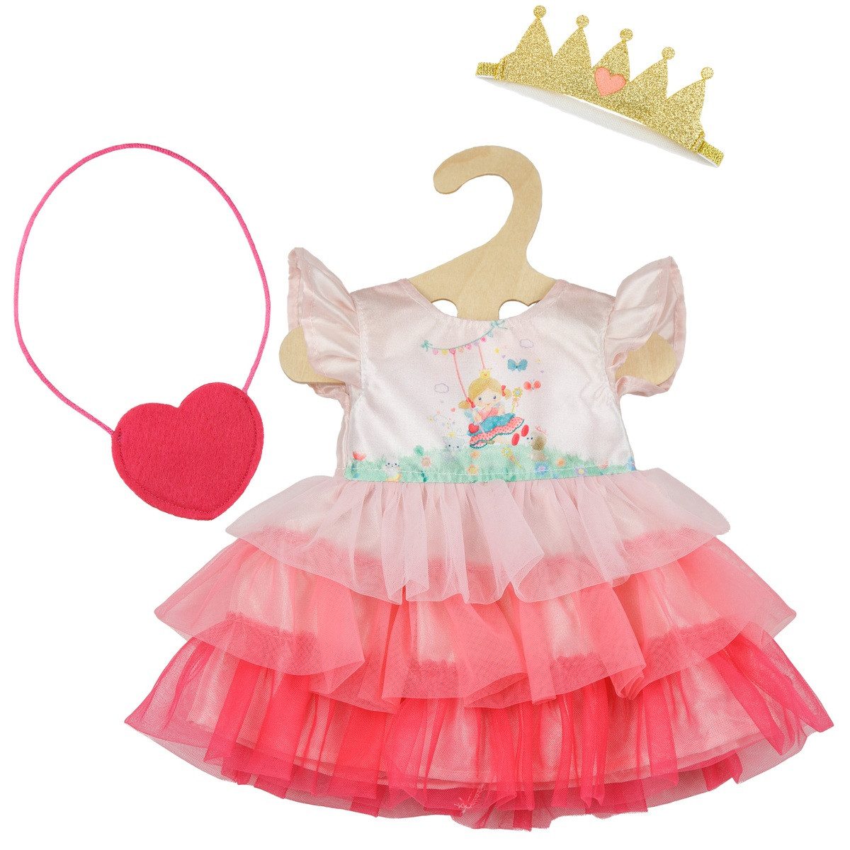 Heless Puppenkleidung Puppenkleid Prinzessin Emily mit Herztasche und Krone rosa Größe 28-35