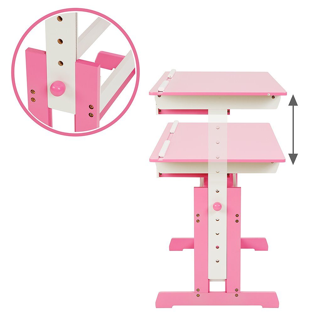 Schreibtisch pink tectake Kinderschreibtisch tlg) 109x55x63-94cm höhenverstellbar (1-St., 1