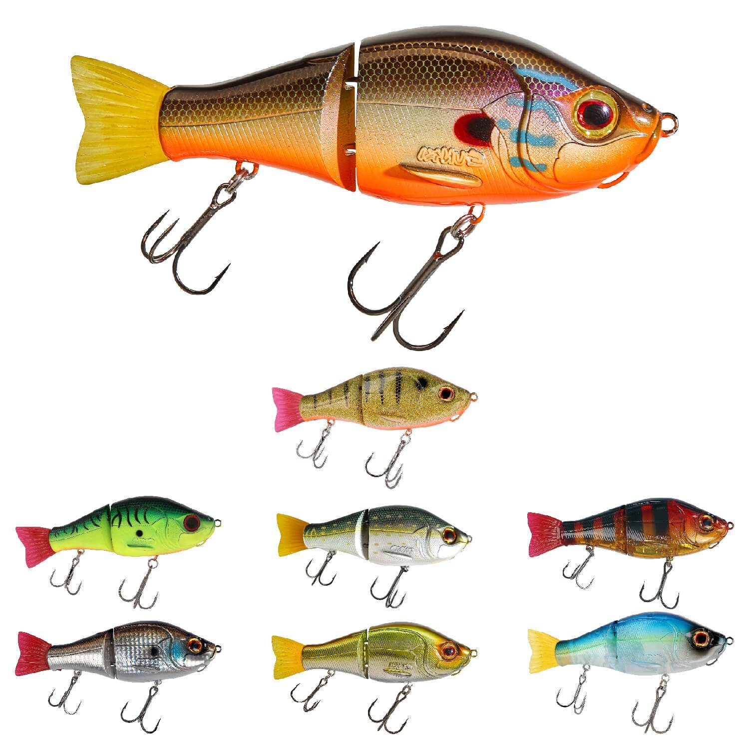 Gunki Fishing Kunstköder Zweiteilig Gunki Scunner Swimbait, Tiger Mat (1-St), Twin 135S Wobbler Fire