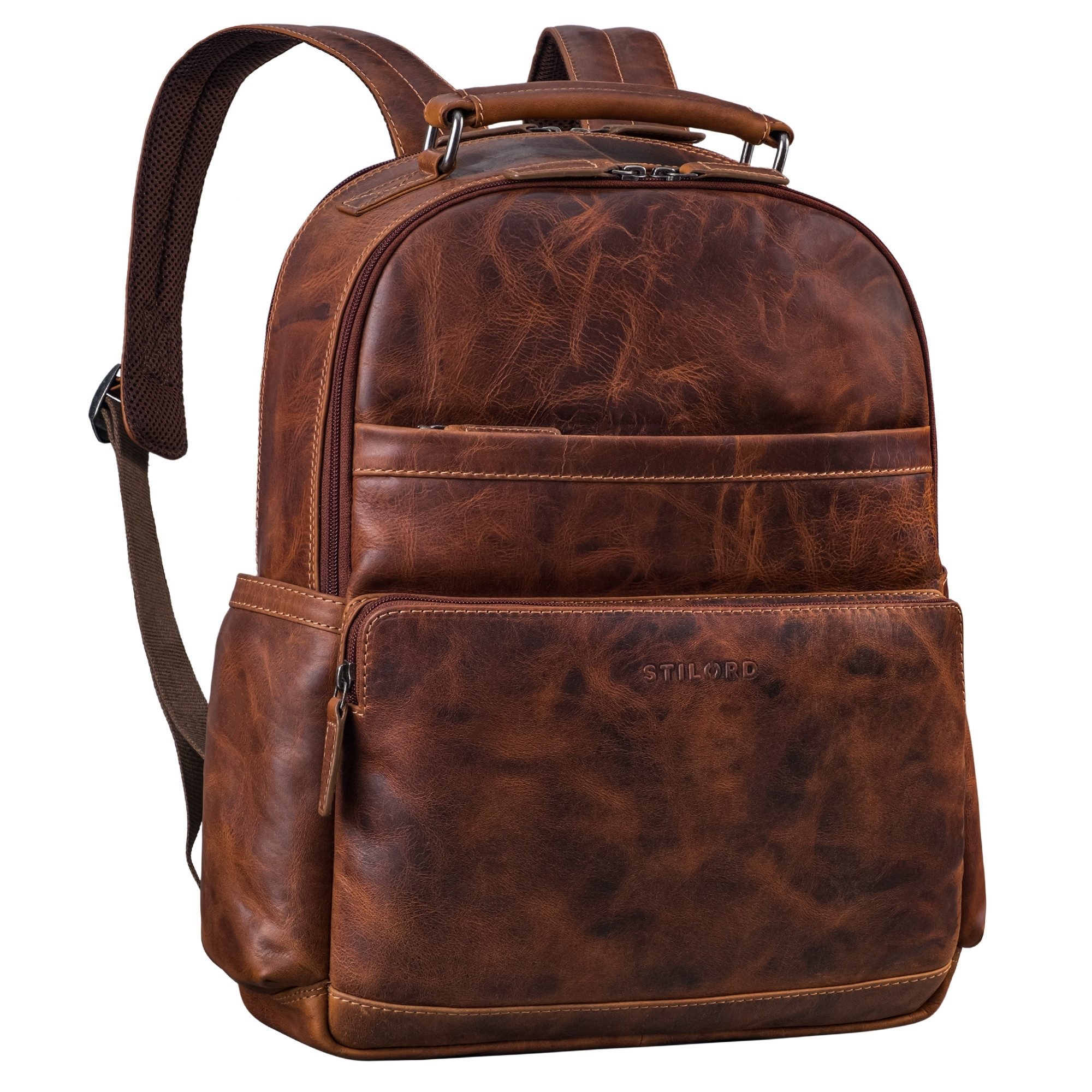 STILORD Notebookrucksack “Valens” Premium Lederrucksack Herren Groß mit Henkel