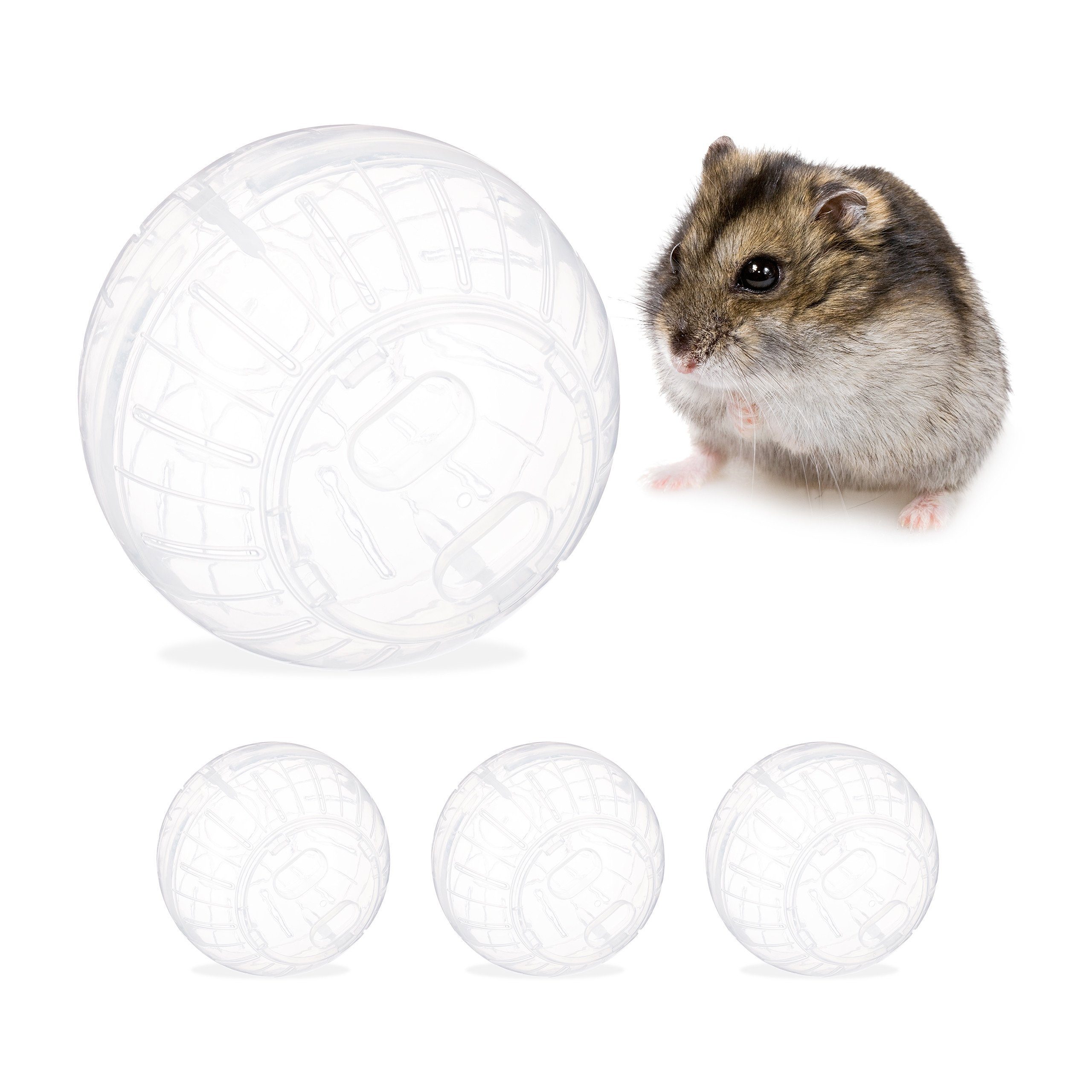 relaxdays Tierball 4 x Hamsterball transparent, Kunststoff