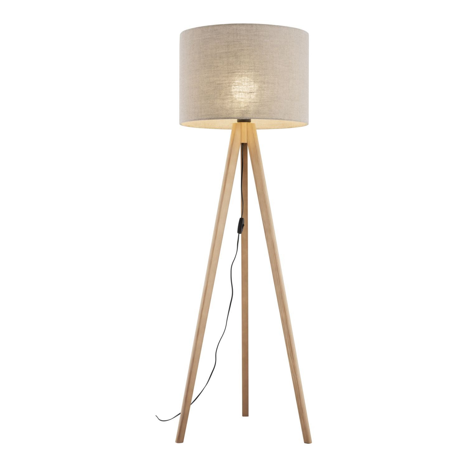 Licht-Erlebnisse Stehlampe NOLAN, ohne Leuchtmittel, Dreibein 145 cm klein Tripod Kiefer Beige E27 Holz Leinen