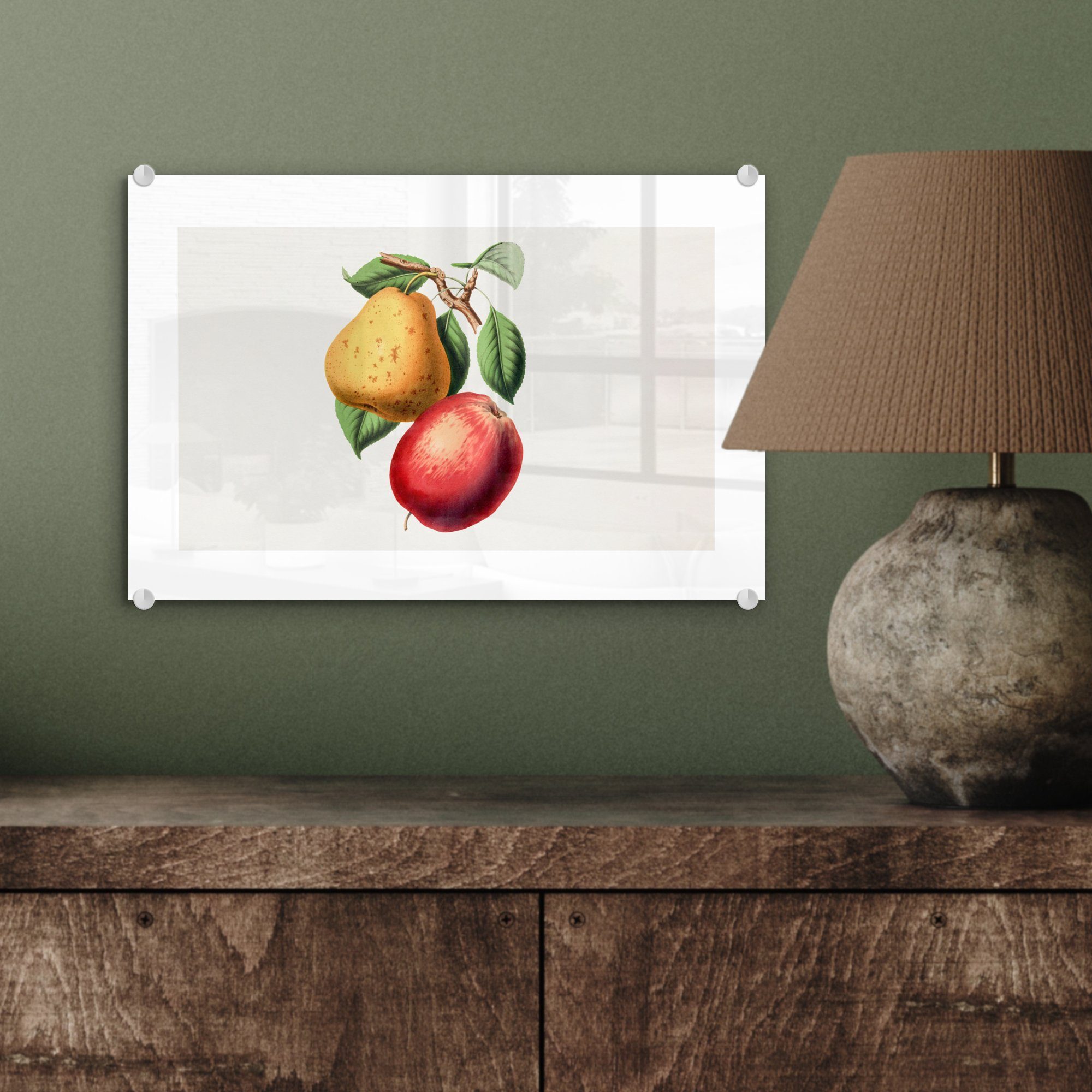 MuchoWow Acrylglasbild Birne - Glasbilder Foto Glas - Wandbild St), Wanddekoration - Apfel auf auf - Glas (1 - Bilder Obst