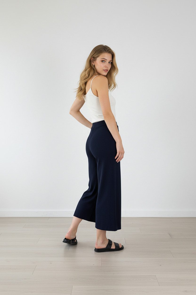 Zuckerwatte Strickhose mit weitem Bein, aus feinem Viskose Stretch