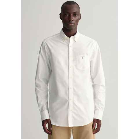 Gant Langarmhemd Regular Fit Oxford Hemd strukturiert langlebig dicker mit Logostickerei auf der Brusttasche