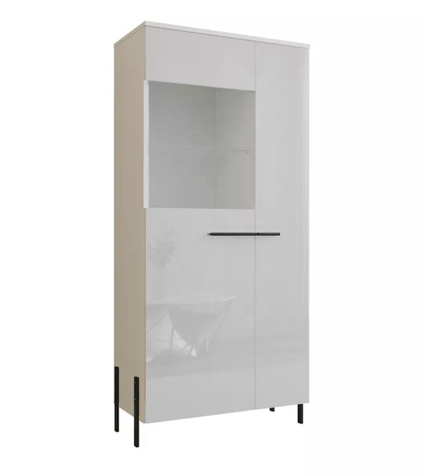 Feldmann-Wohnen Glasvitrine Vigo (2 Türen (Holztür & Glastür), 2 feste Böden, 3 Holzböden, 1 Glasboden, 1-St., moderne Optik, Kunststoffgriffe, LED-Beleuchtung) 70x40x158cm Korpus weiß / Front weiß Hochglanz