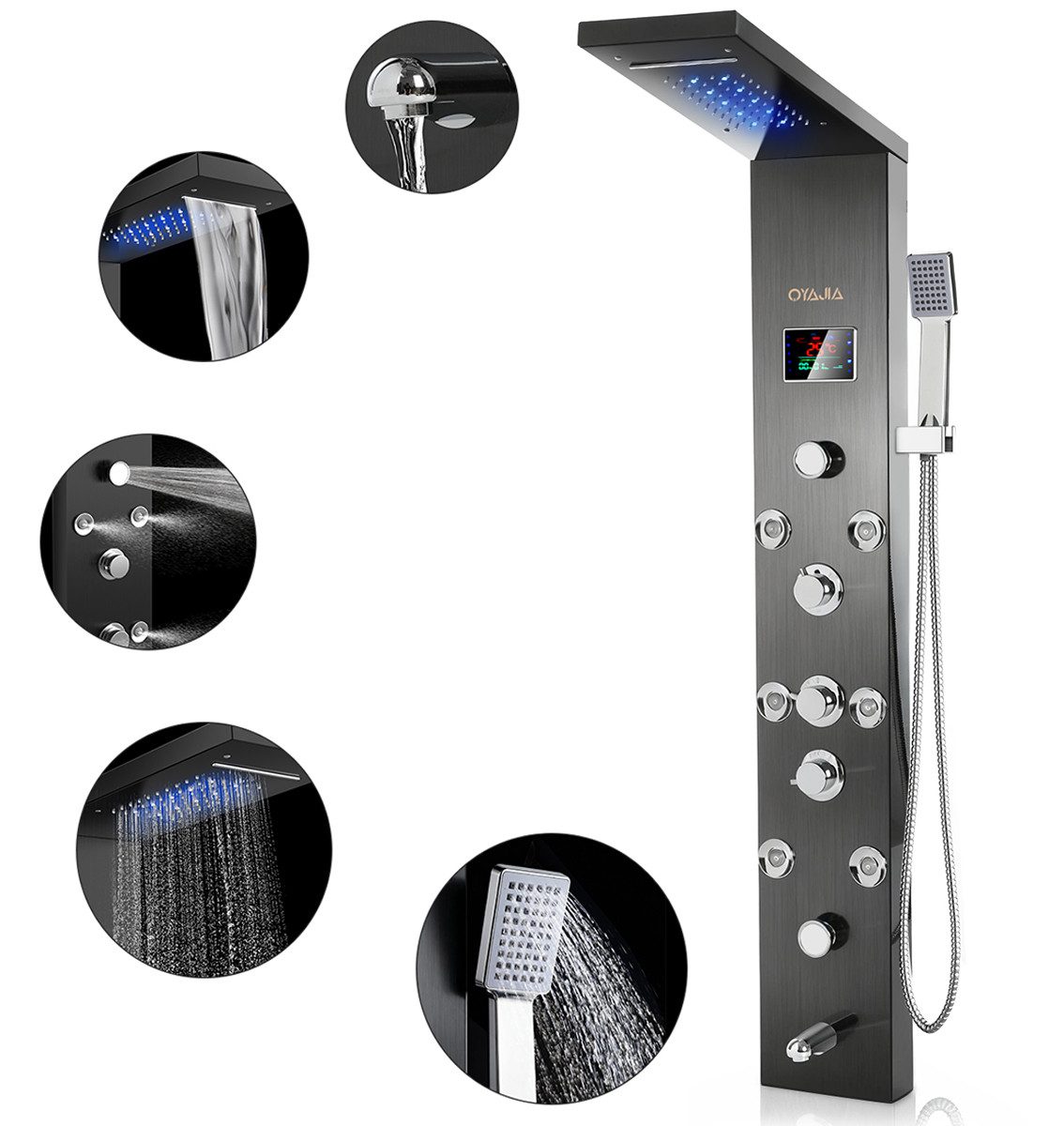 oyajia Duschsystem Modernes Duschpaneel Höhe 136 cm 5 Strahlart mit Massage günstig online kaufen