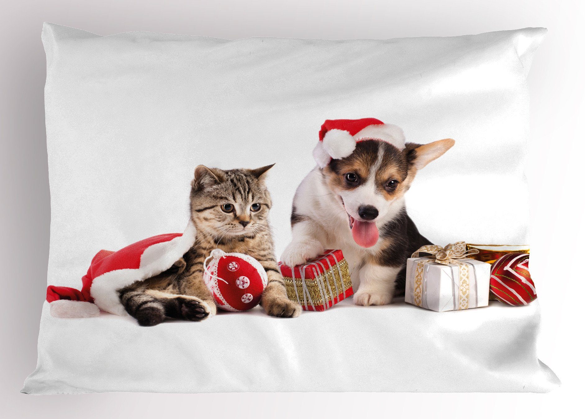 Kissenbezüge Dekorativer Standard King Size Gedruckter Kissenbezug, Abakuhaus (1 Stück), Weihnachten Hund Katze mit Geschenken | Kissenbezüge